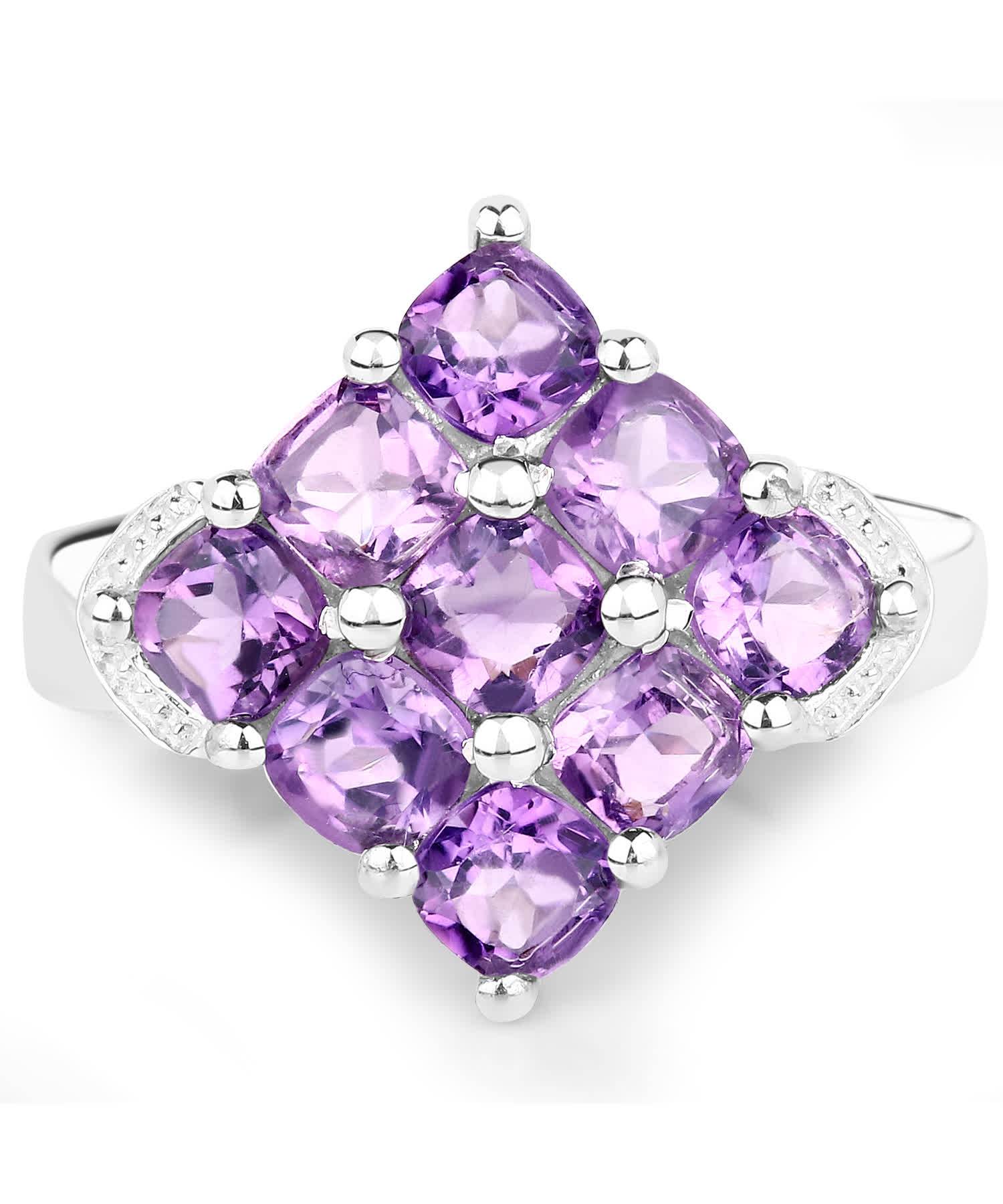 2.70ctw Natural Amethyst Rhodium Plated 925 Sterling Silver Square Right Hand Ring View 3