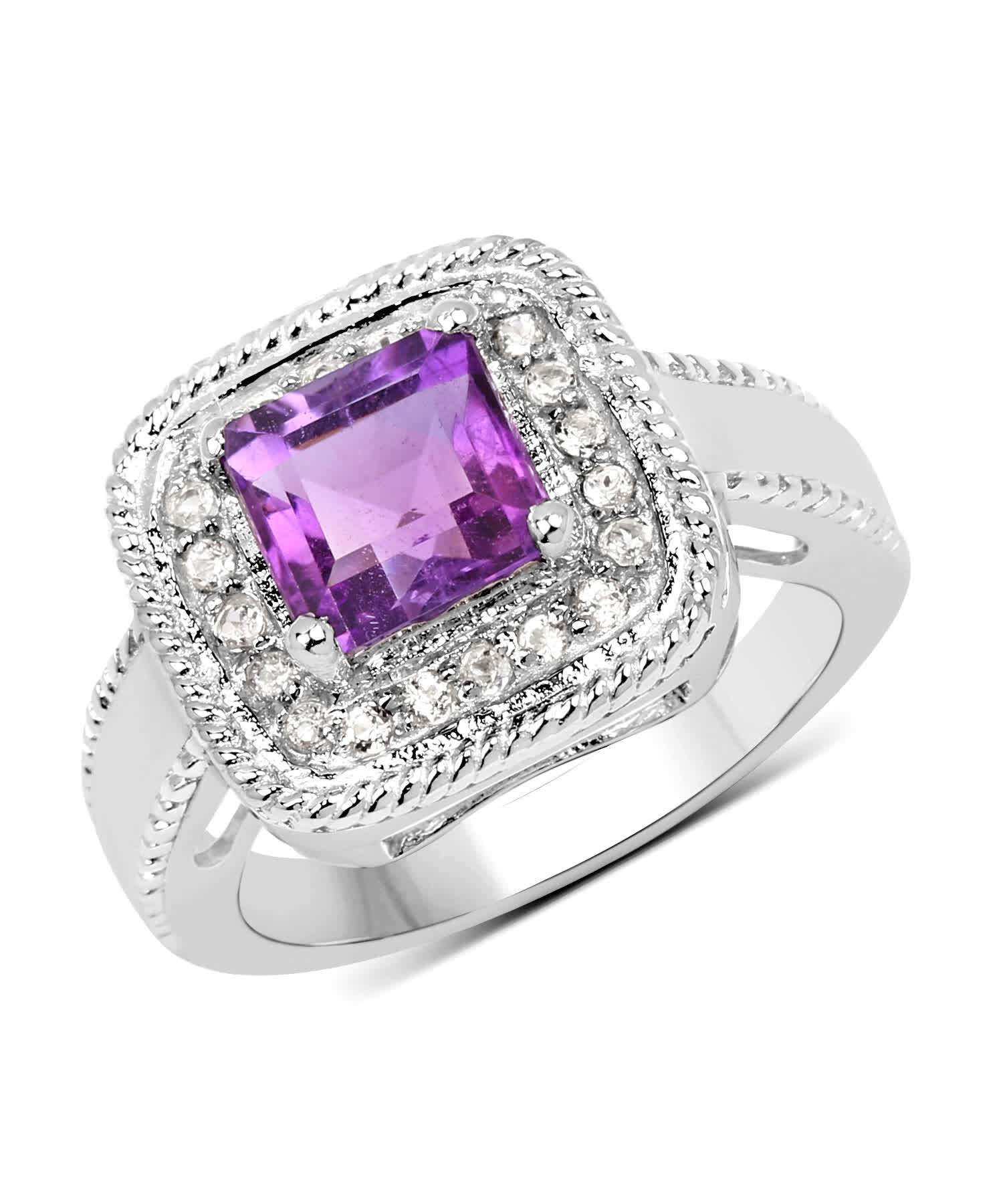 1.80ctw Natural Amethyst and Topaz Rhodium Plated 925 Sterling Silver Fashion Ring View 1
