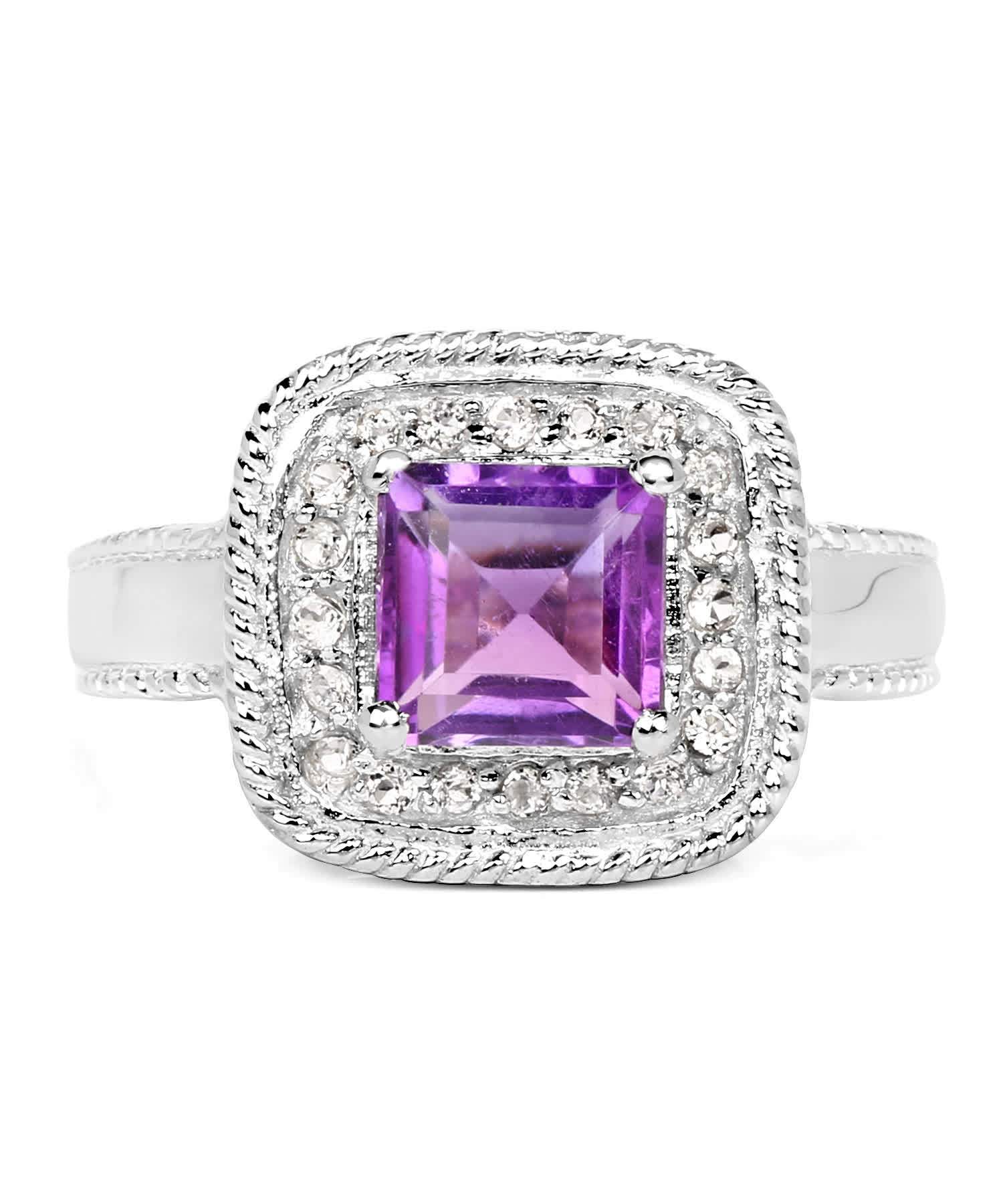 1.80ctw Natural Amethyst and Topaz Rhodium Plated 925 Sterling Silver Fashion Ring View 3