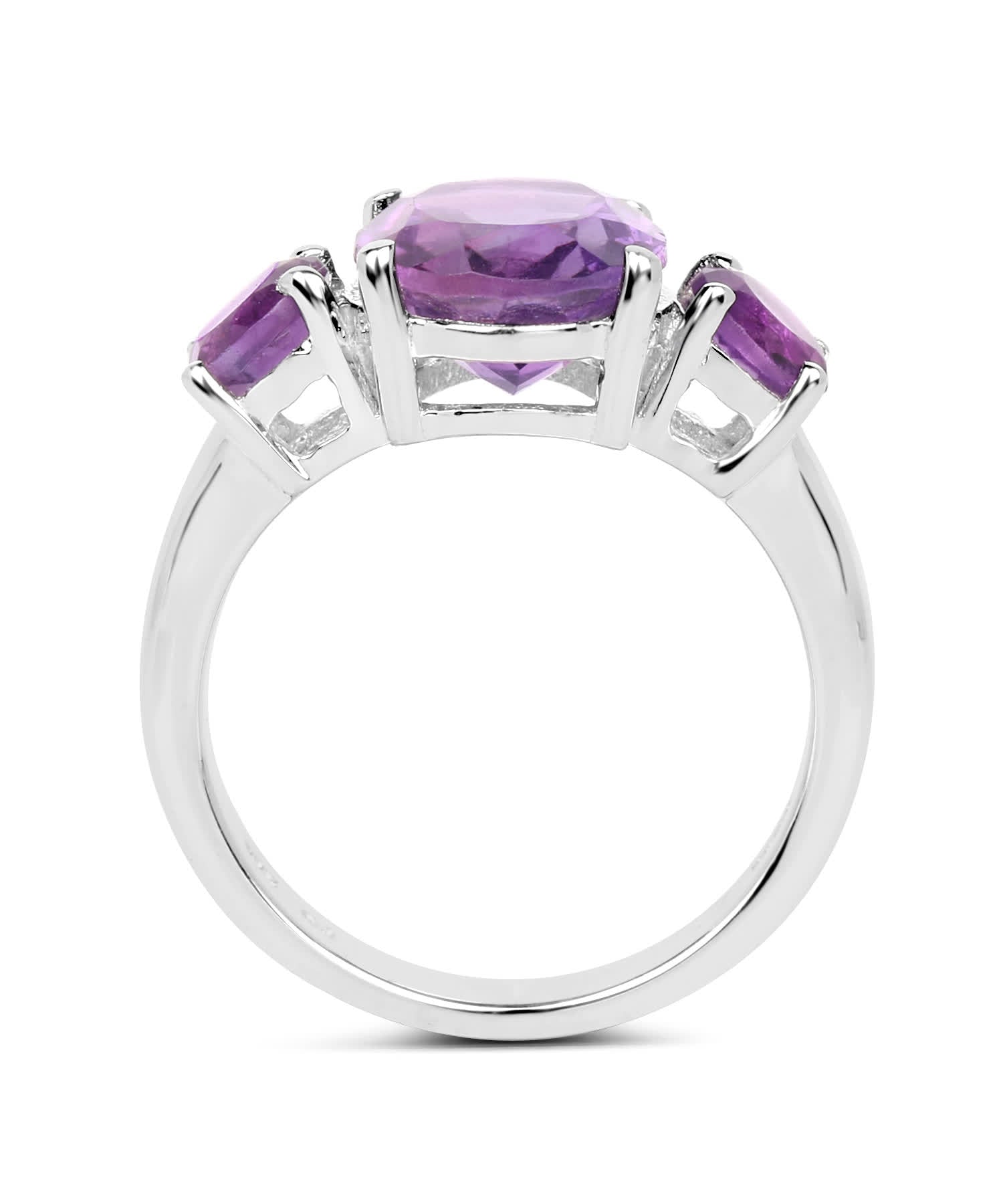 4.10 ctw Natural Amethyst Rhodium Plated 925 Sterling Silver Classic Three-Stone Ring View 2