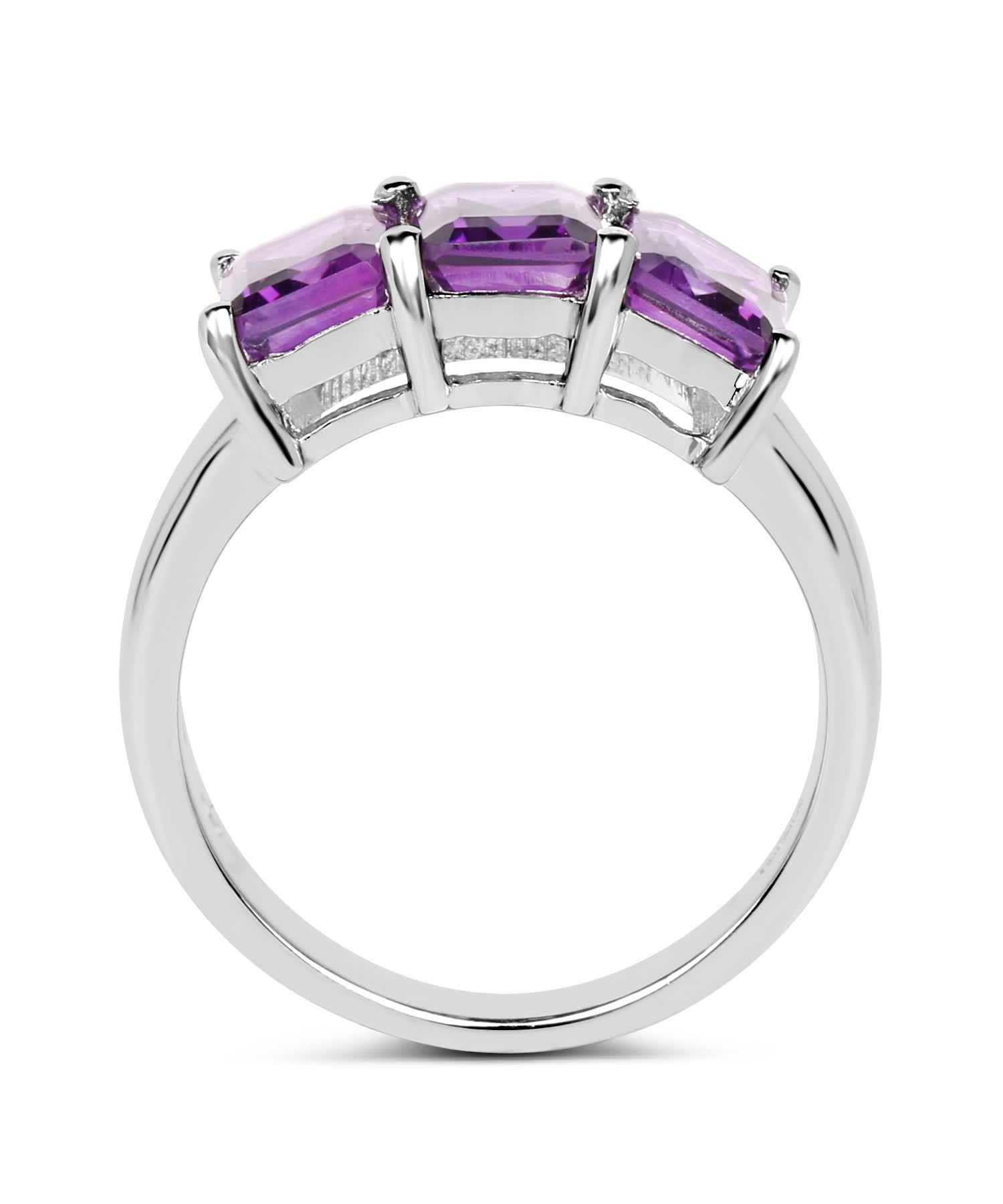 3.00ctw Natural Amethyst Rhodium Plated 925 Sterling Silver Classic Three-Stone Ring View 2