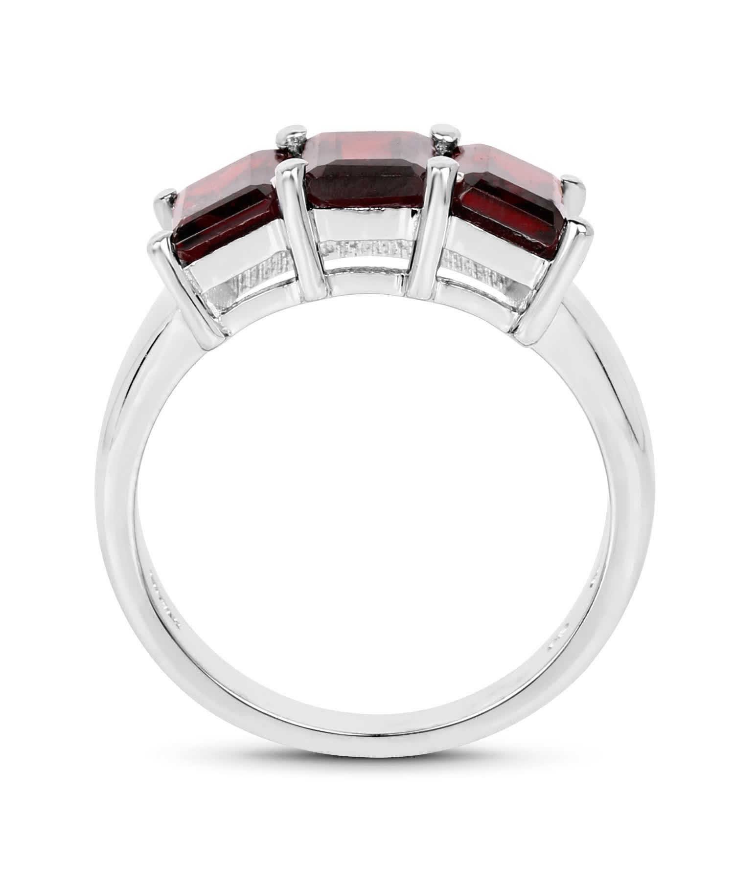 3.60ctw Natural Garnet Rhodium Plated 925 Sterling Silver Classic Three-Stone Ring View 2