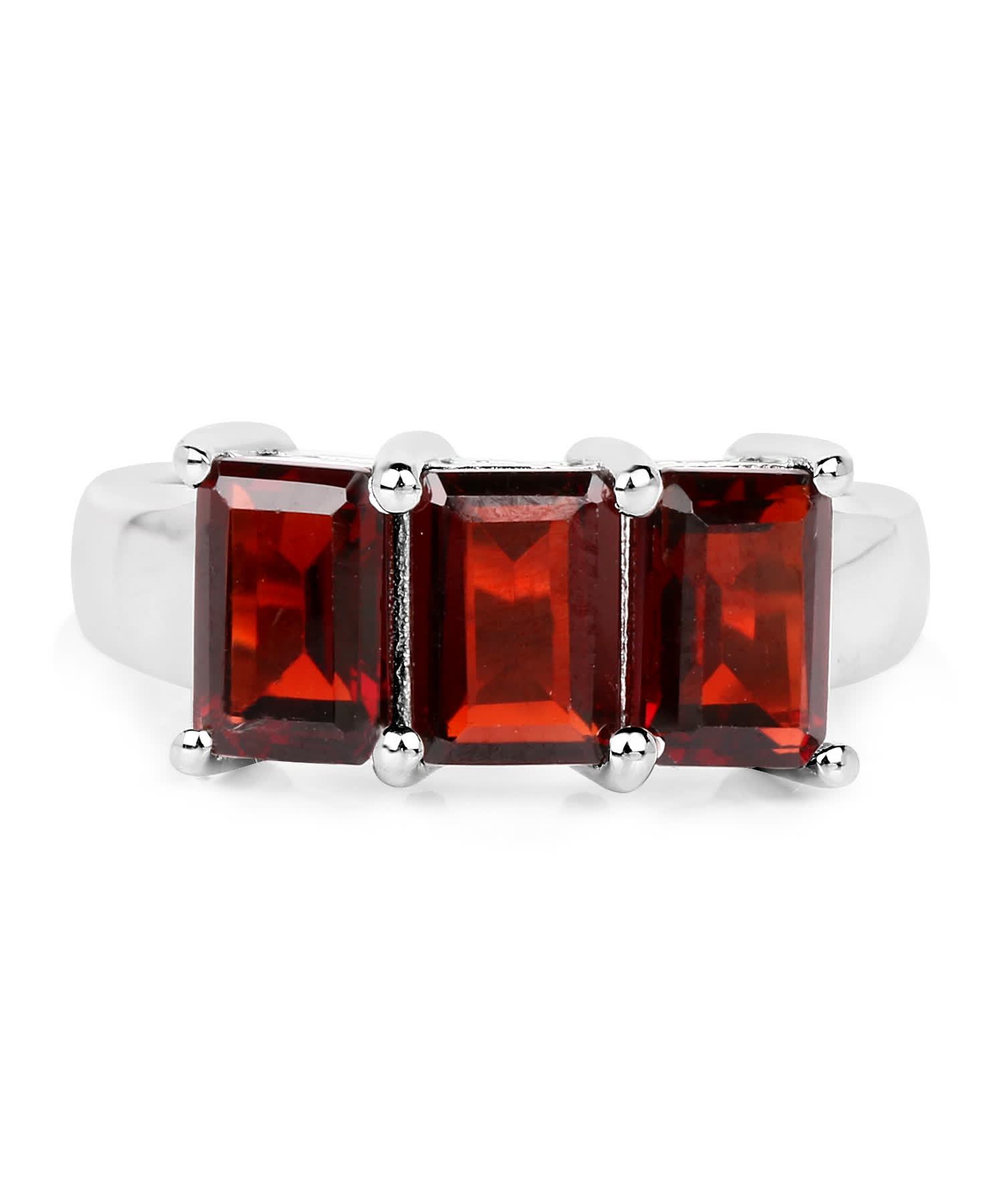 3.60ctw Natural Garnet Rhodium Plated 925 Sterling Silver Classic Three-Stone Ring View 3