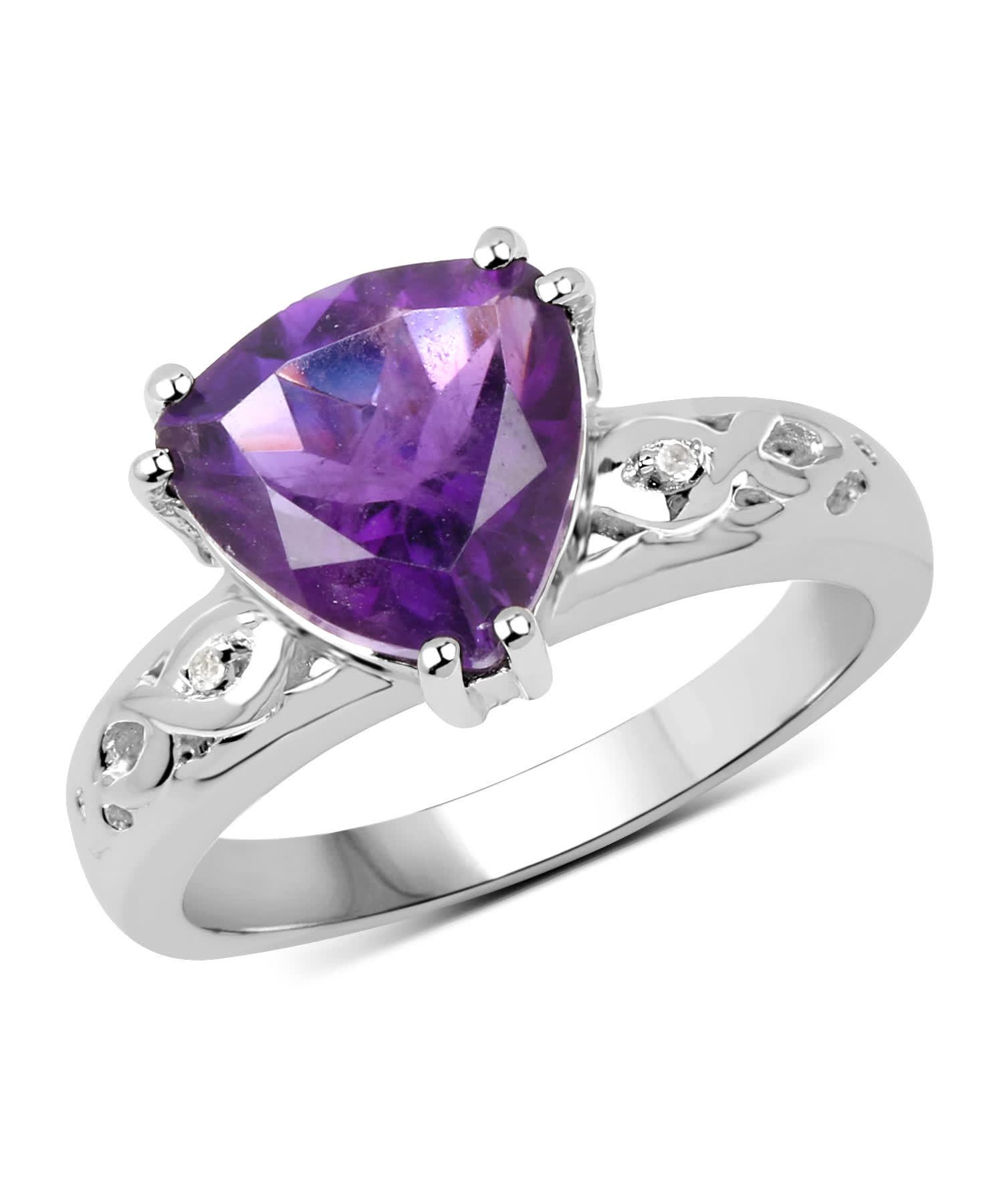 2.71ctw Natural Amethyst and Topaz Rhodium Plated 925 Sterling Silver Triangle Ring View 1