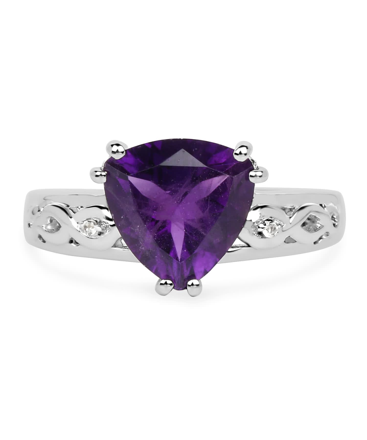 2.71ctw Natural Amethyst and Topaz Rhodium Plated 925 Sterling Silver Triangle Ring View 3