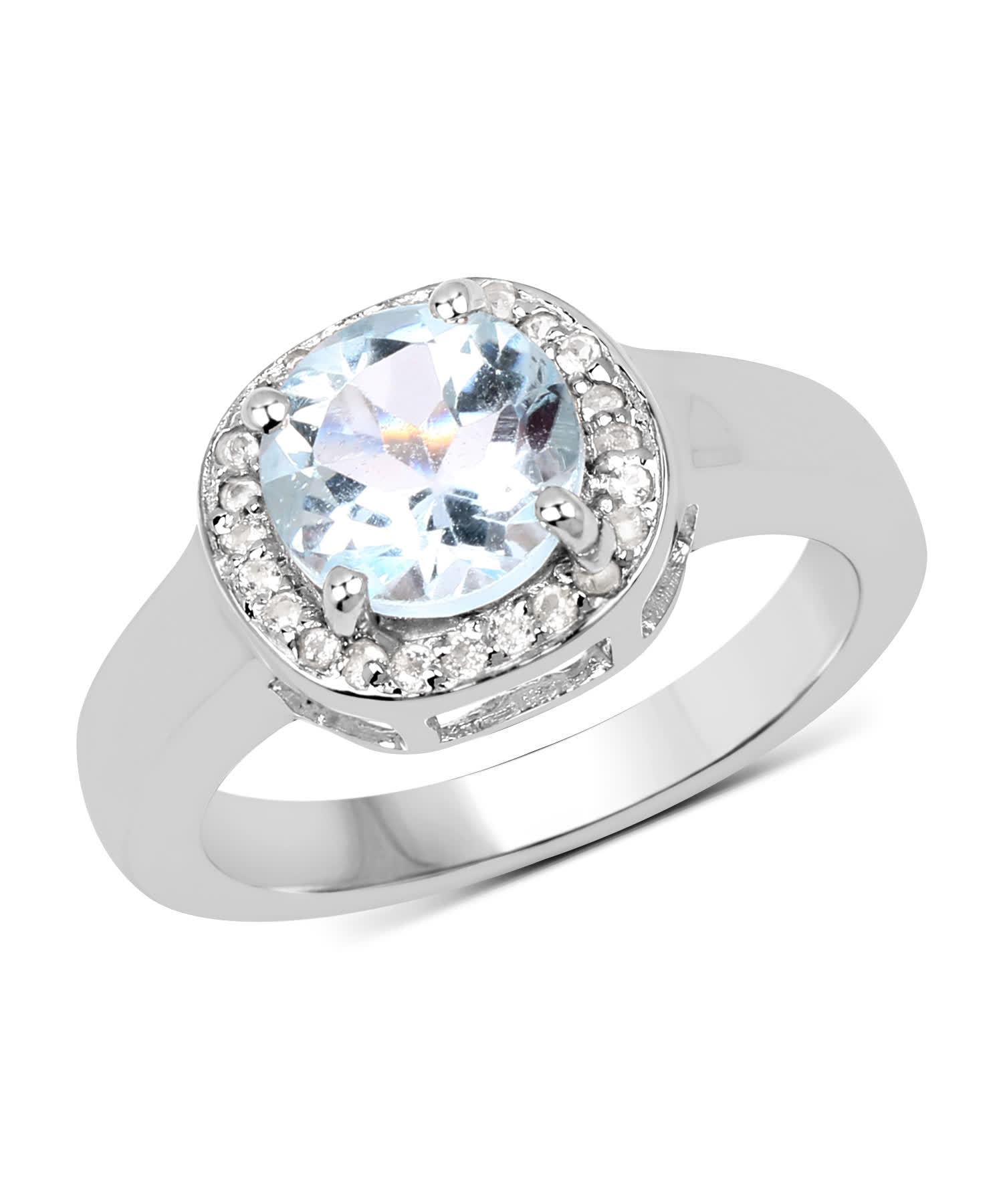 2.37ctw Natural Sky Blue Topaz Rhodium Plated 925 Sterling Silver Halo Right Hand Ring View 1