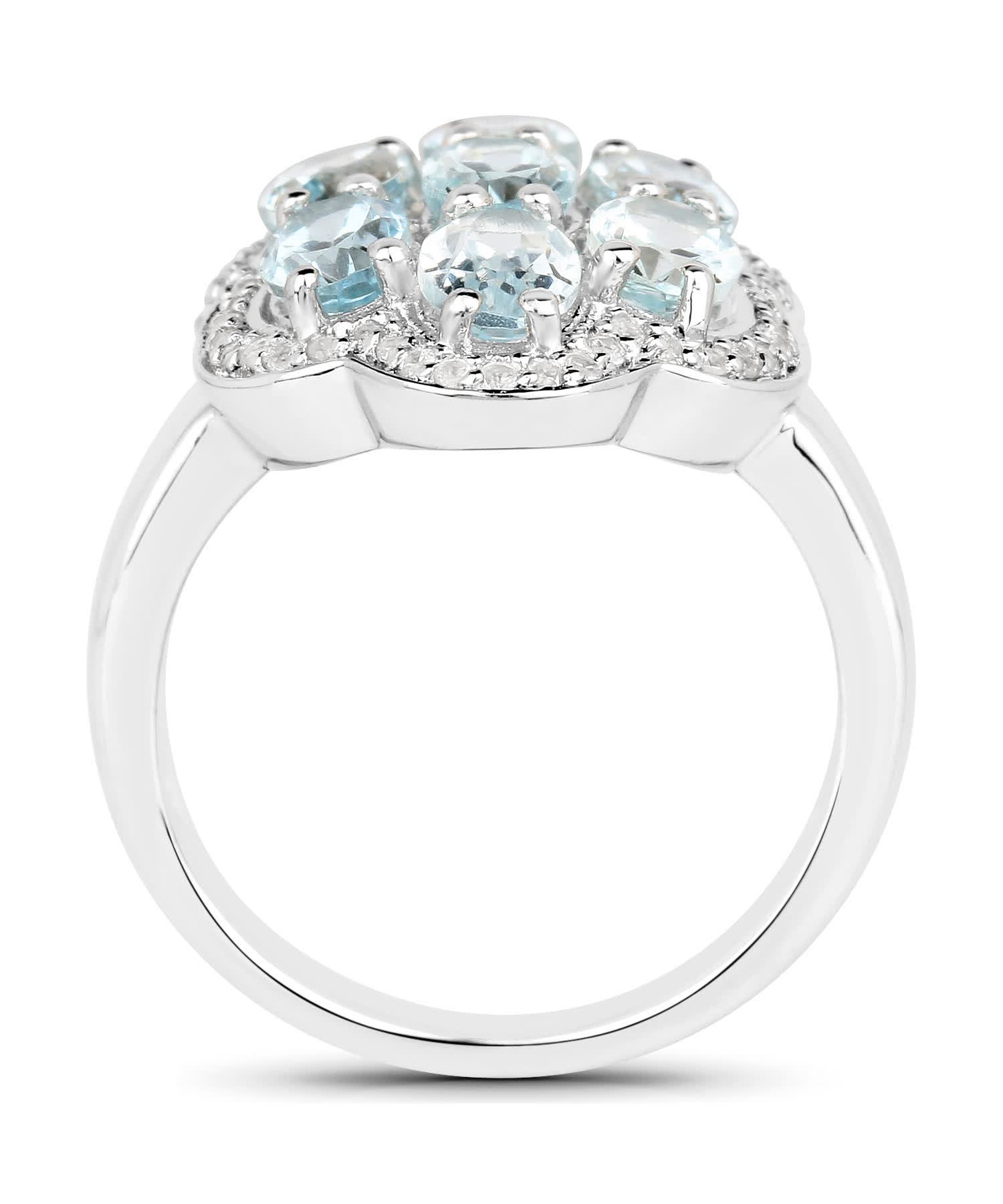 3.09ctw Natural Icy Sky Blue Aquamarine and Zircon Rhodium Plated 925 Sterling Silver Cocktail Ring View 2
