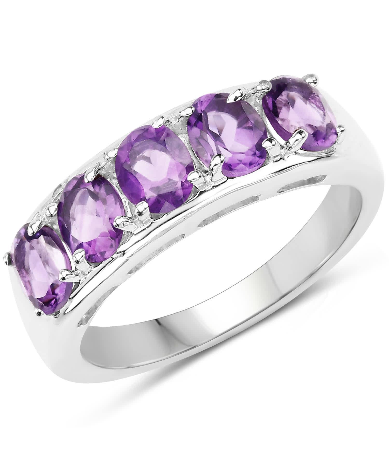 1.70ctw Natural Amethyst Rhodium Plated 925 Sterling Silver Band View 1