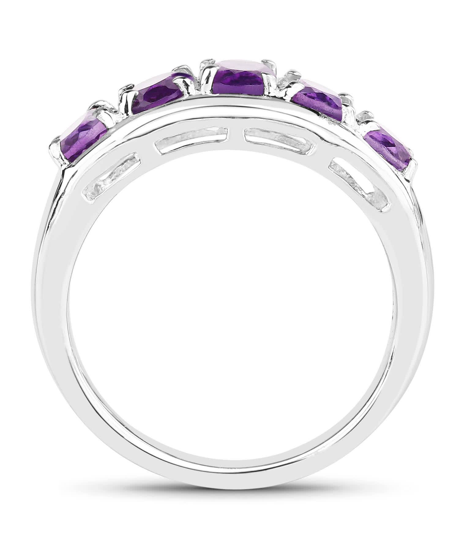 1.70ctw Natural Amethyst Rhodium Plated 925 Sterling Silver Band View 2