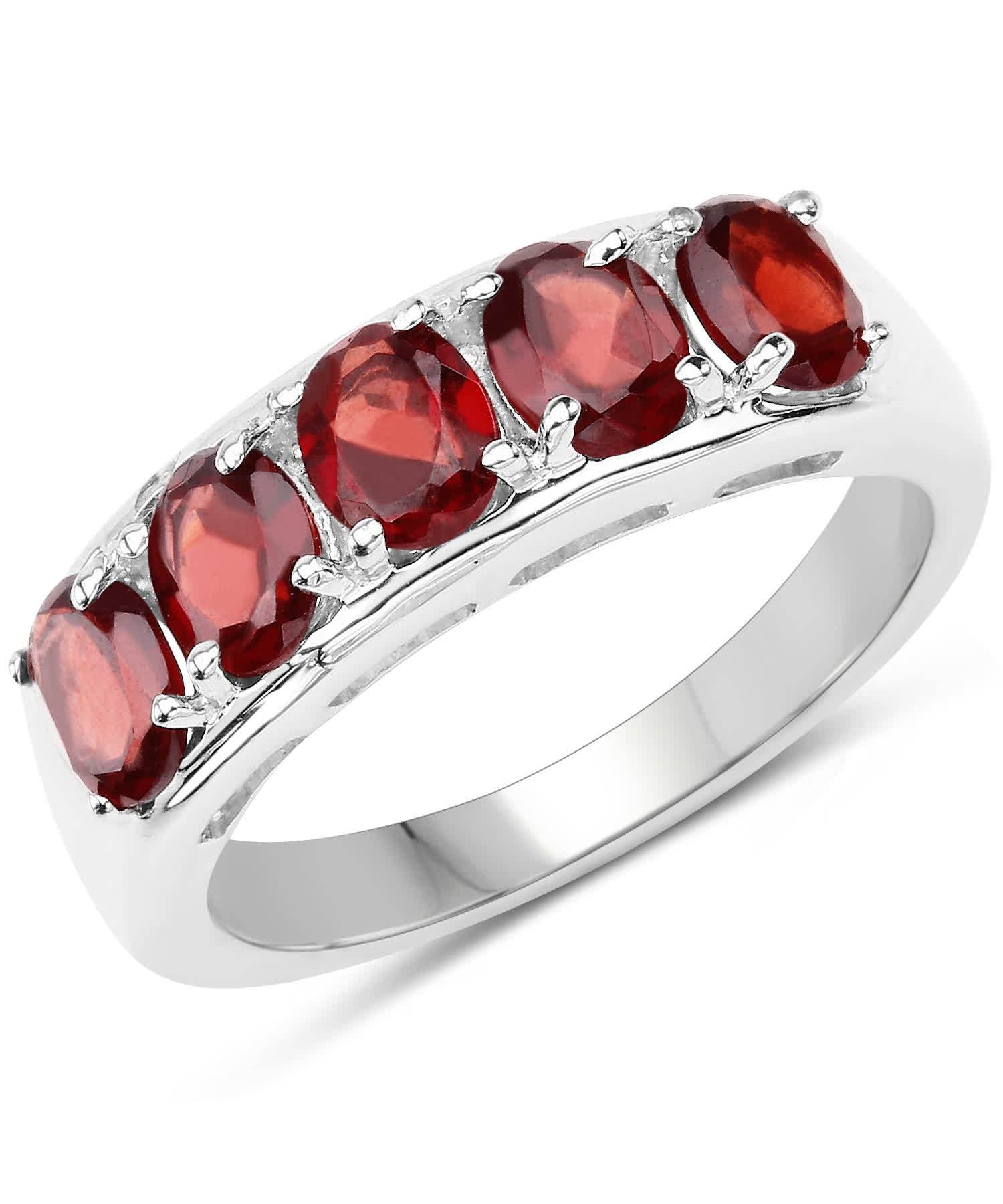 2.50ctw Natural Garnet Rhodium Plated 925 Sterling Silver Band View 1