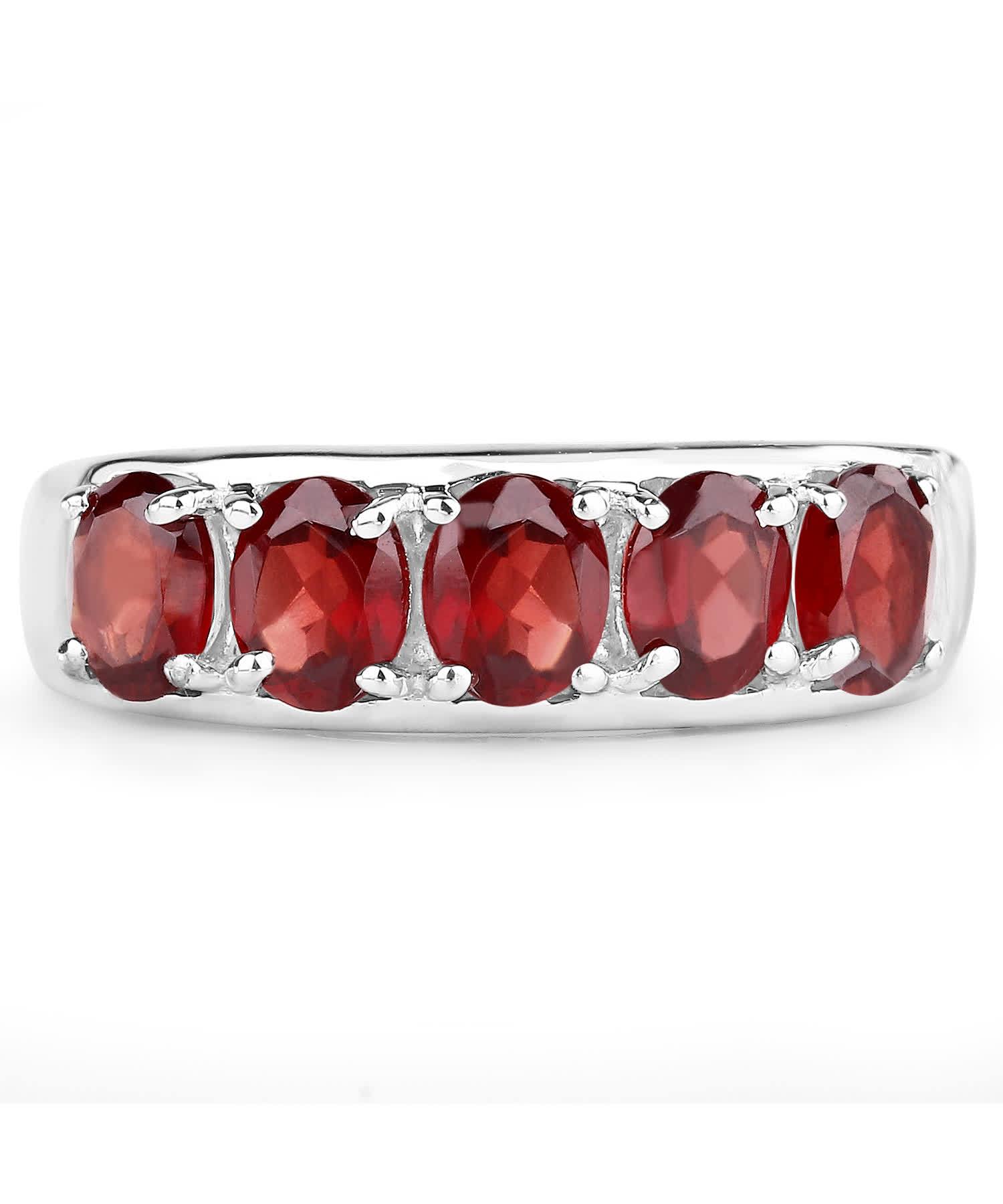2.50ctw Natural Garnet Rhodium Plated 925 Sterling Silver Band View 3
