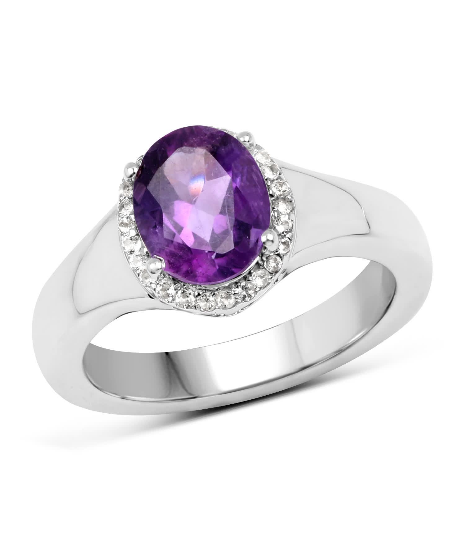 1.73ctw Natural Amethyst and Topaz Rhodium Plated 925 Sterling Silver Ring View 1