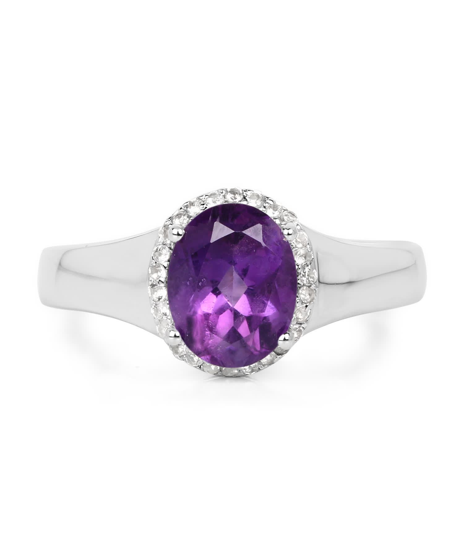 1.73ctw Natural Amethyst and Topaz Rhodium Plated 925 Sterling Silver Ring View 3
