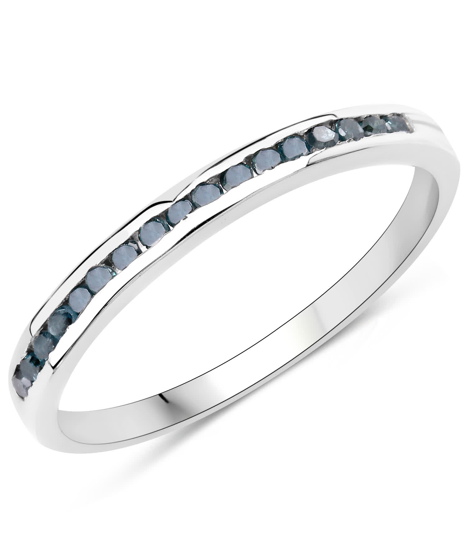 Fancy Blue Diamond Rhodium Plated 925 Sterling Silver Classic Band View 1
