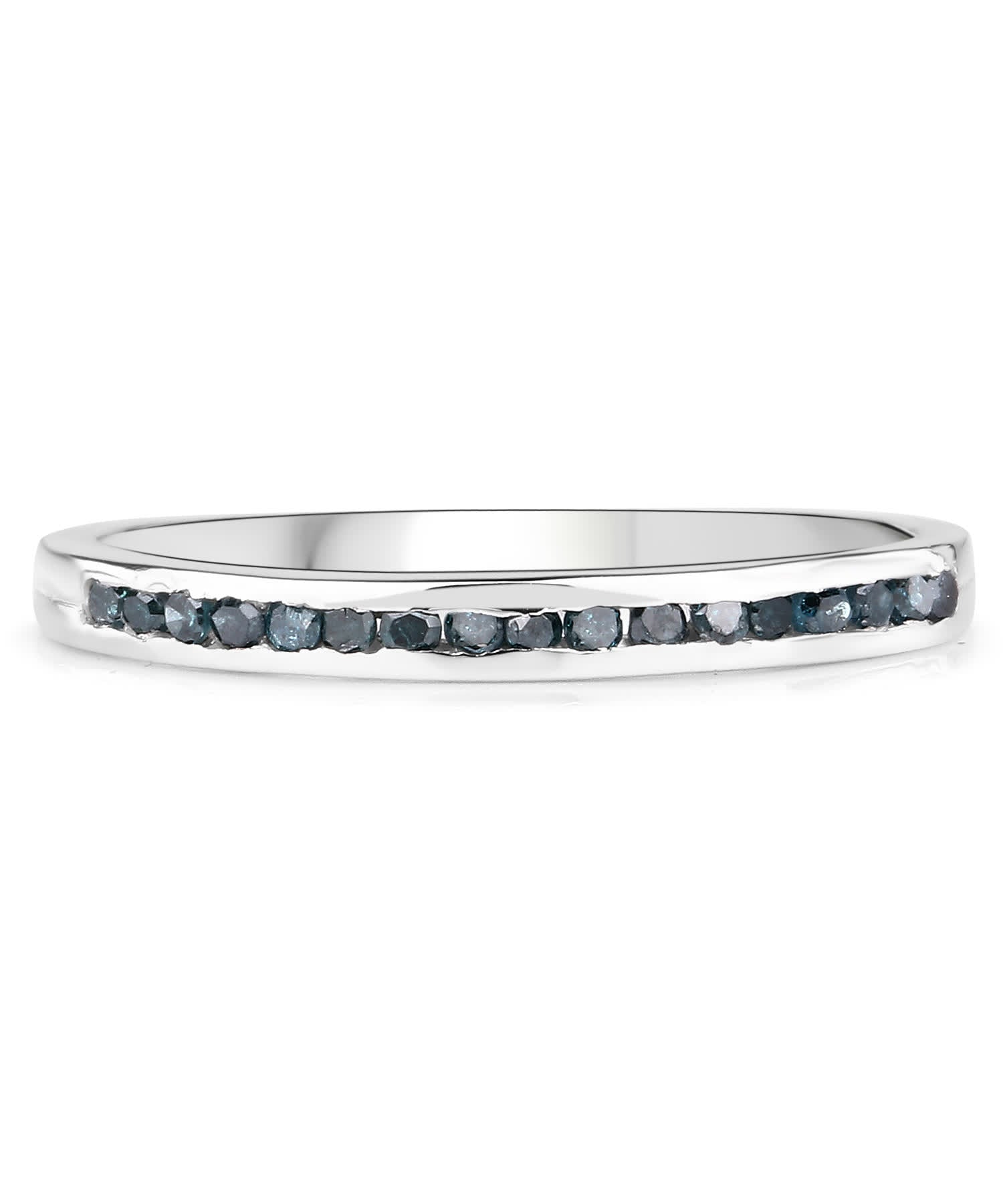 Fancy Blue Diamond Rhodium Plated 925 Sterling Silver Classic Band View 3