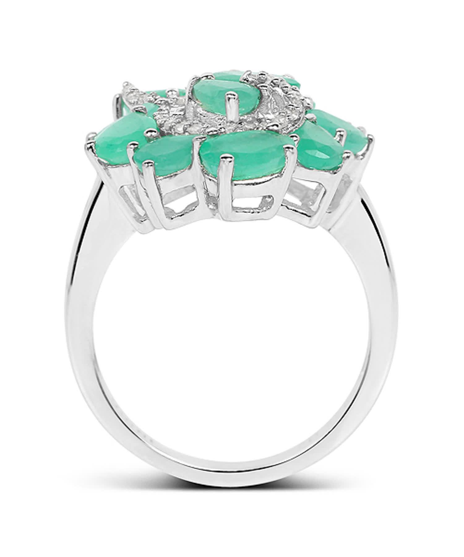 3.57ctw Natural Emerald and Diamond Rhodium Plated 925 Sterling Silver Cocktail Ring View 2