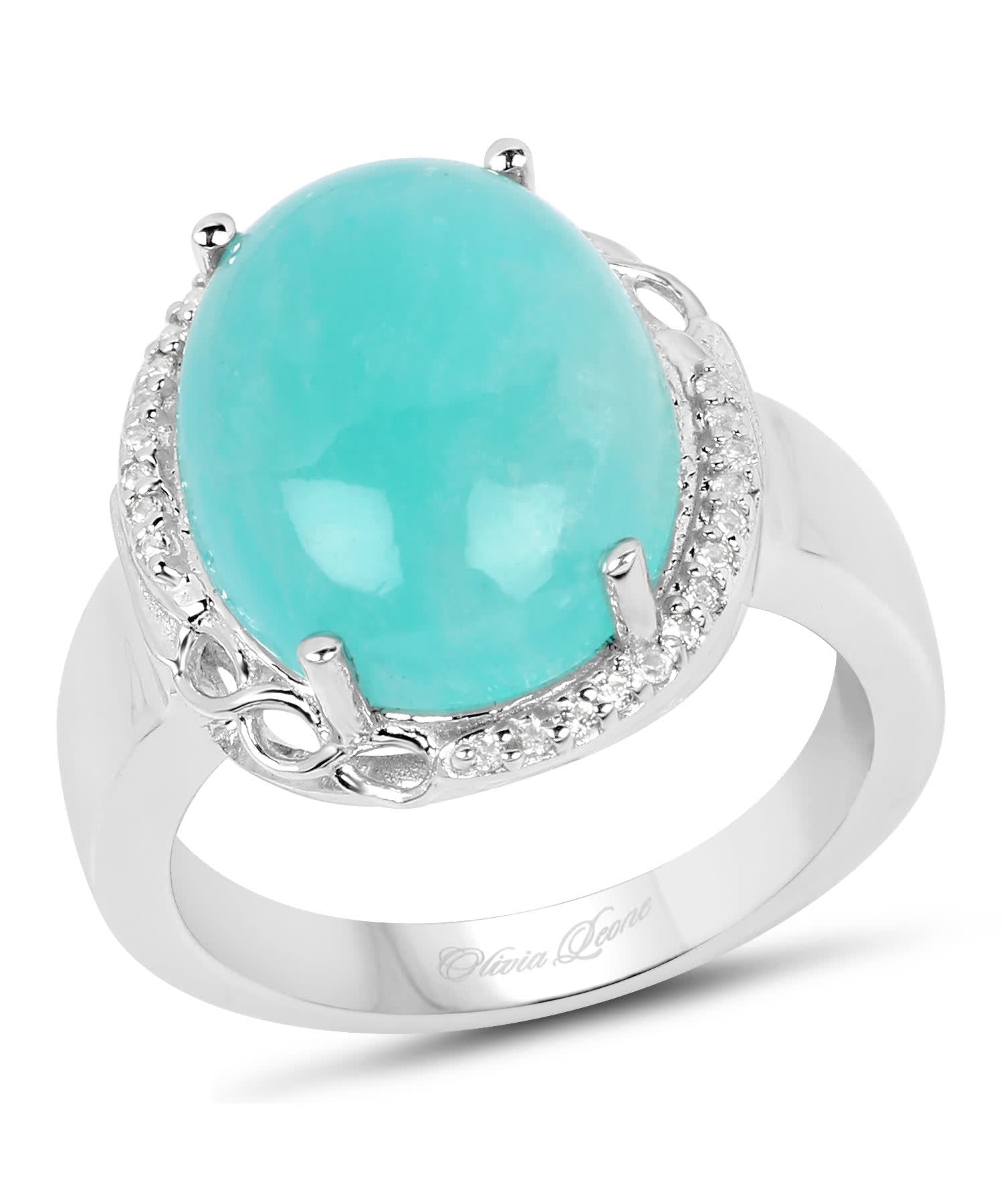 Olivia Leone 7.86ctw Natural Amazonite and Topaz Rhodium Plated 925 Sterling Silver Designer Ring View 1