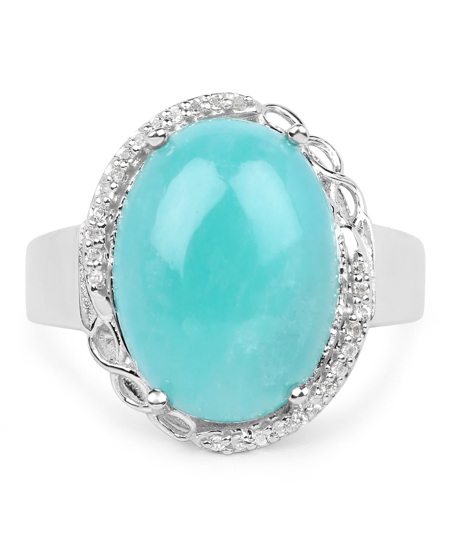 Olivia Leone 7.86ctw Natural Amazonite and Topaz Rhodium Plated 925 Sterling Silver Designer Ring View 3
