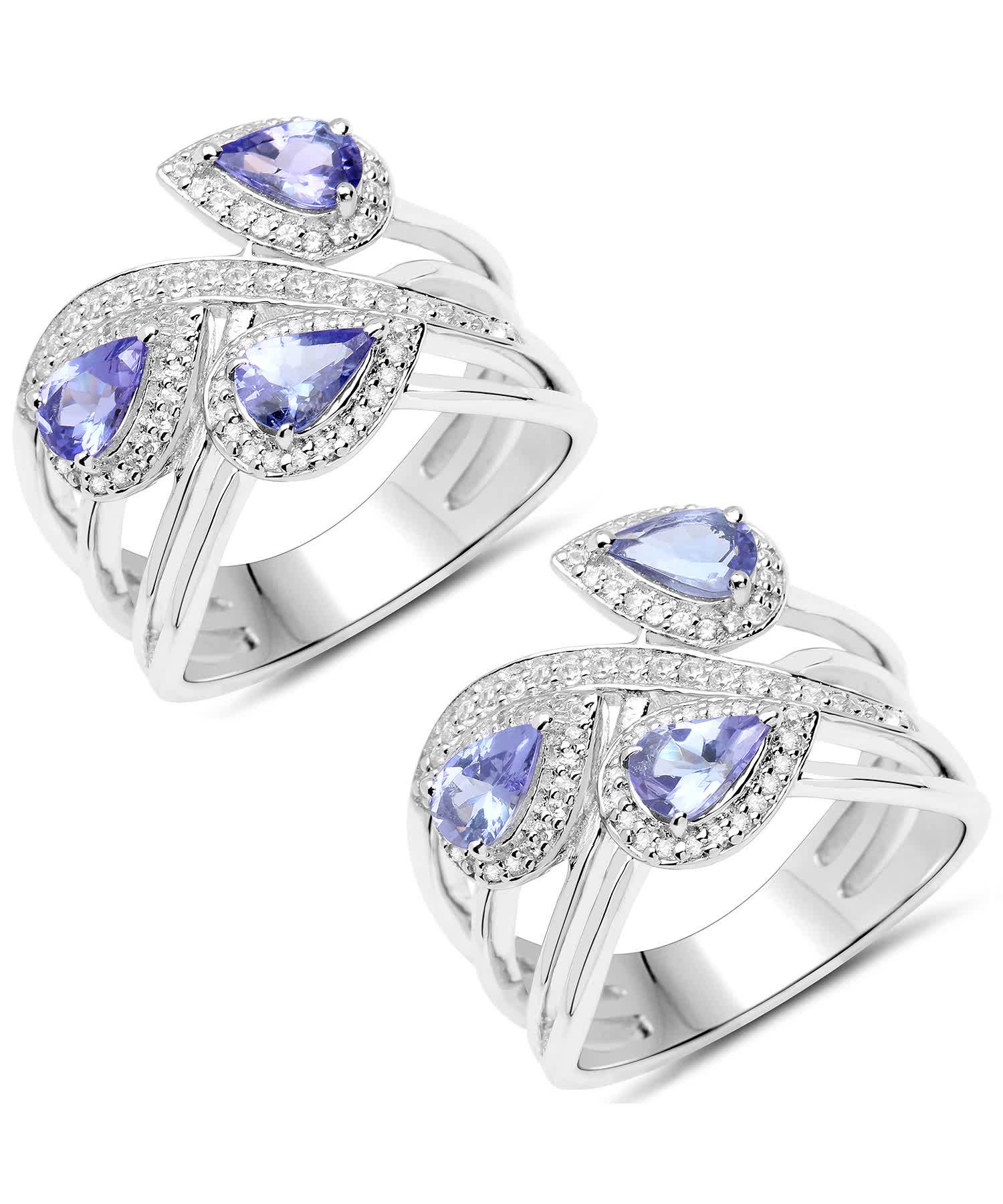 1.52ctw Natural Tanzanite and Zircon Rhodium Plated 925 Sterling Silver Cocktail Ring View 1