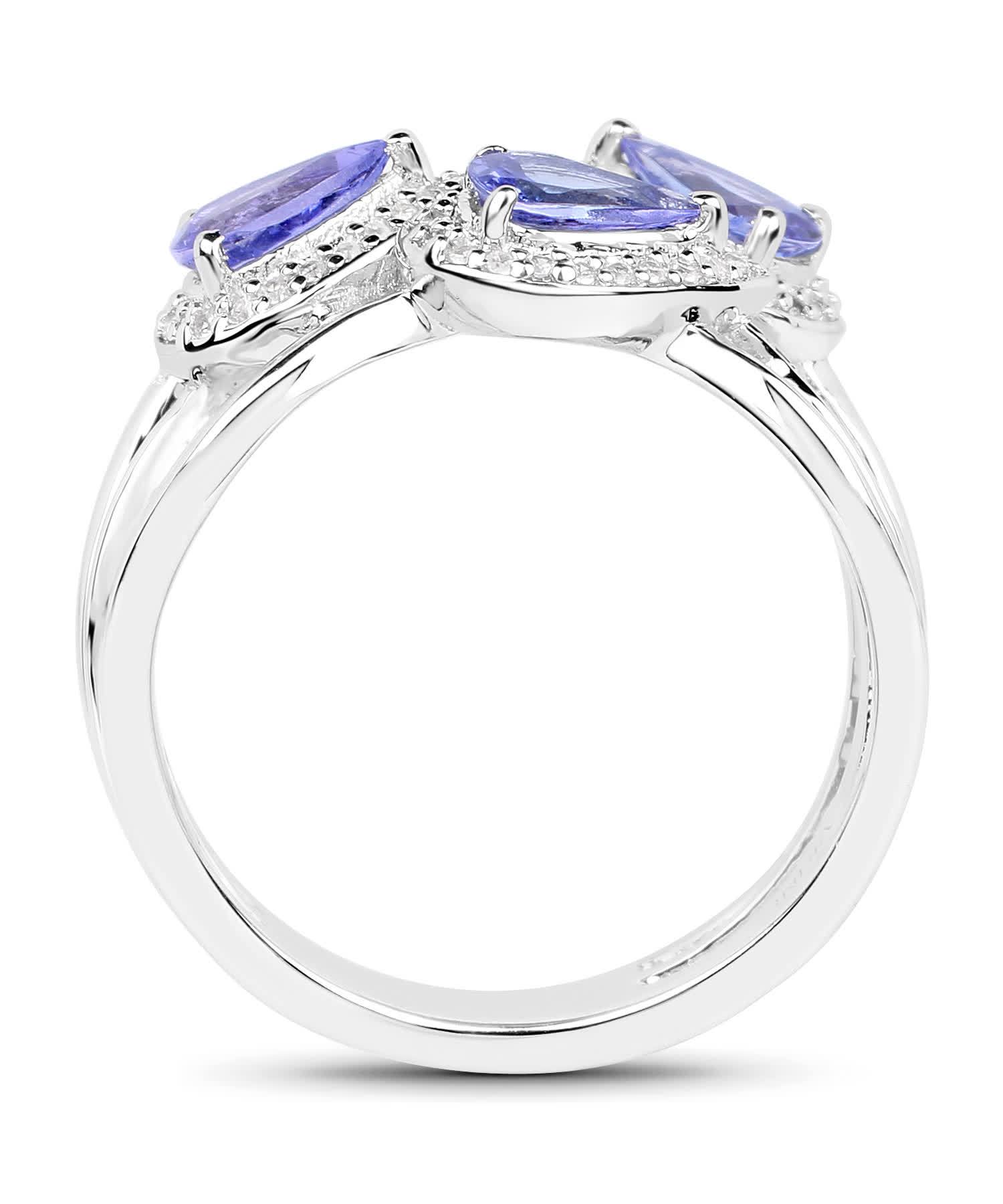 1.52ctw Natural Tanzanite and Zircon Rhodium Plated 925 Sterling Silver Cocktail Ring View 3