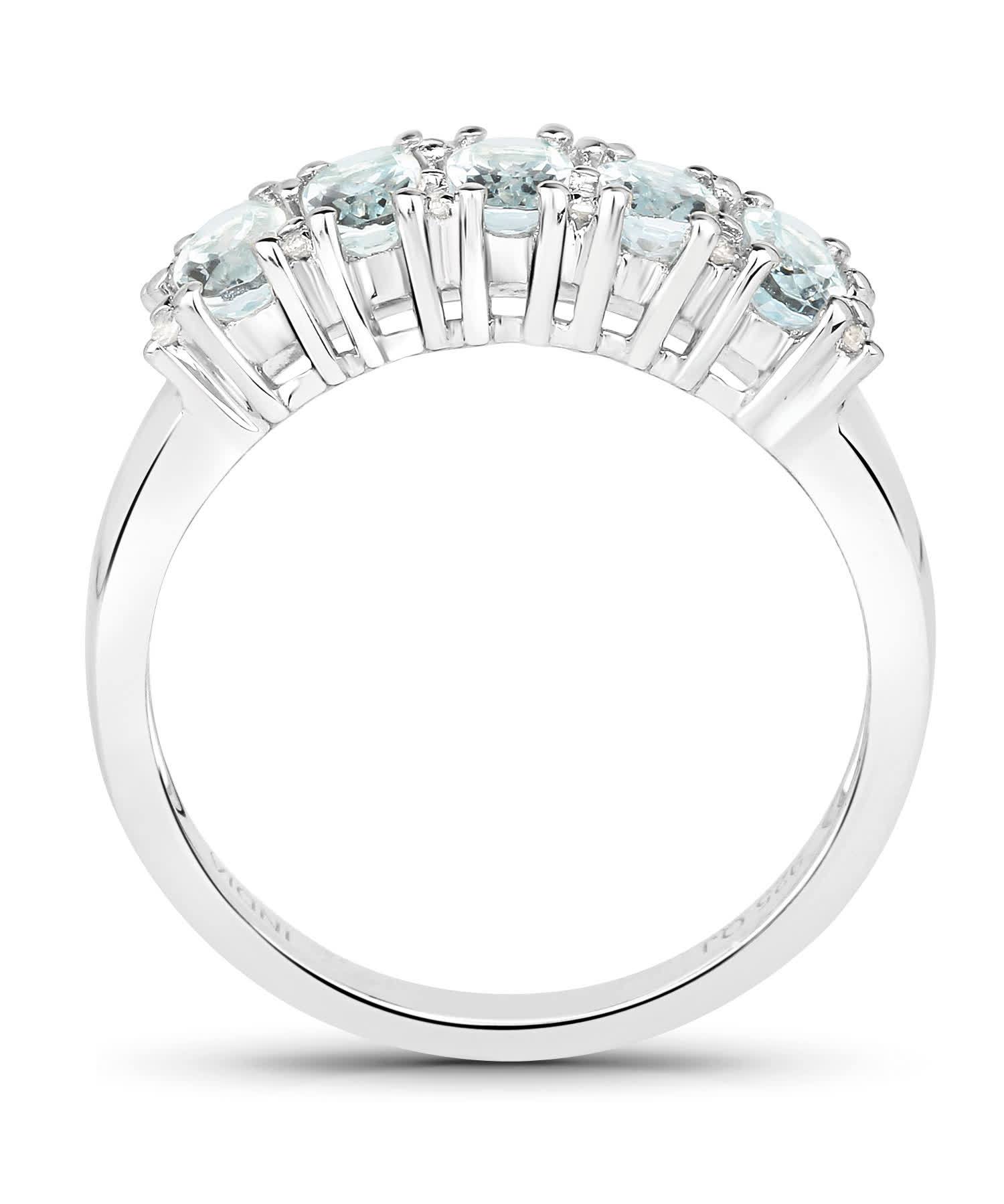 1.06ctw Natural Icy Sky Blue Aquamarine and Zircon Rhodium Plated 925 Sterling Silver Ring View 2