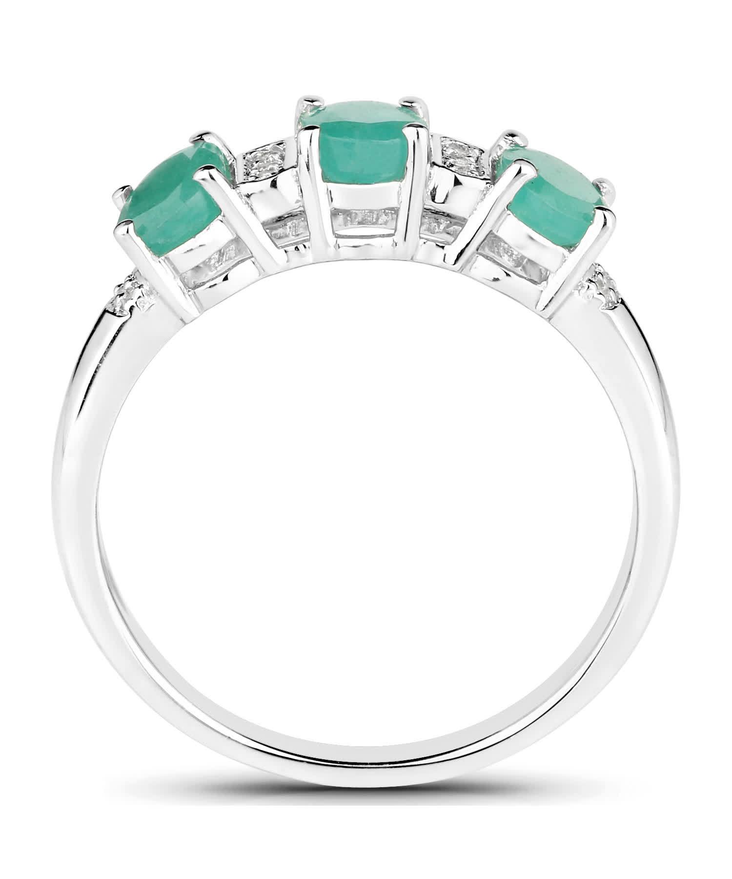 0.90ctw Natural Emerald and Topaz Rhodium Plated 925 Sterling Silver Three-Stone Ring View 2