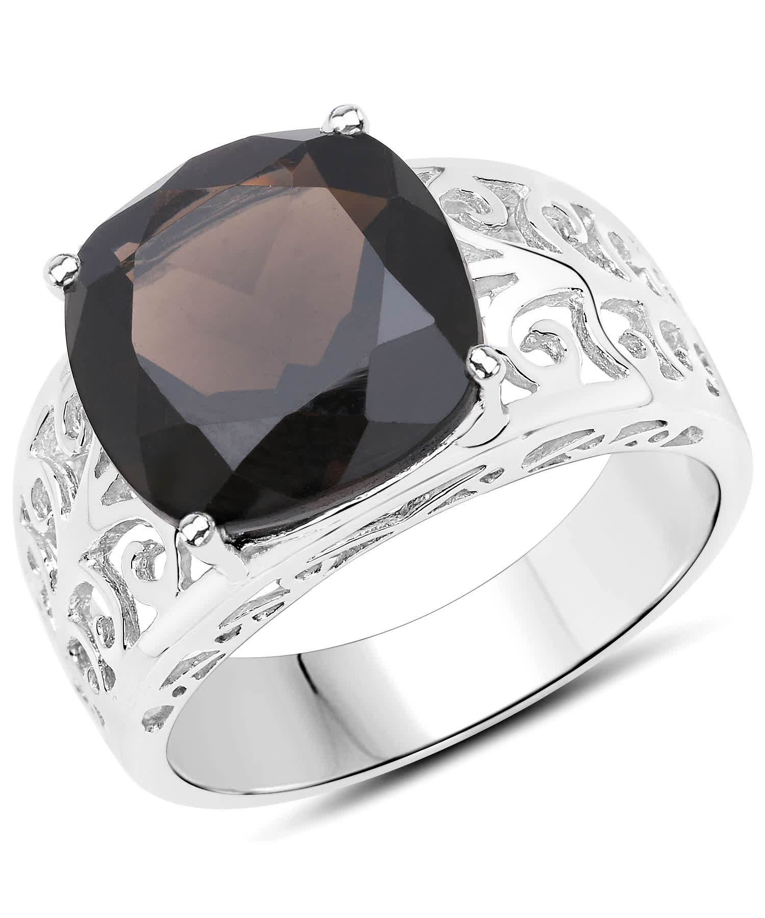 7.09ctw Natural Smoky Quartz Rhodium Plated 925 Sterling Silver Cocktail Ring View 1