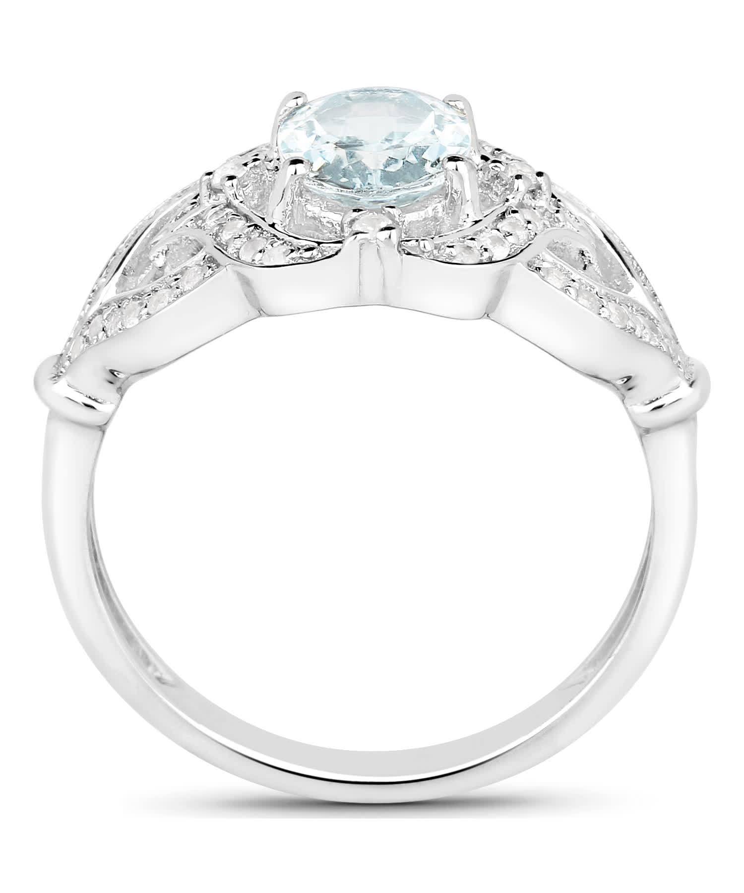 1.37ctw Natural Icy Sky Blue Aquamarine and Zircon Rhodium Plated 925 Sterling Silver Right Hand Ring View 2