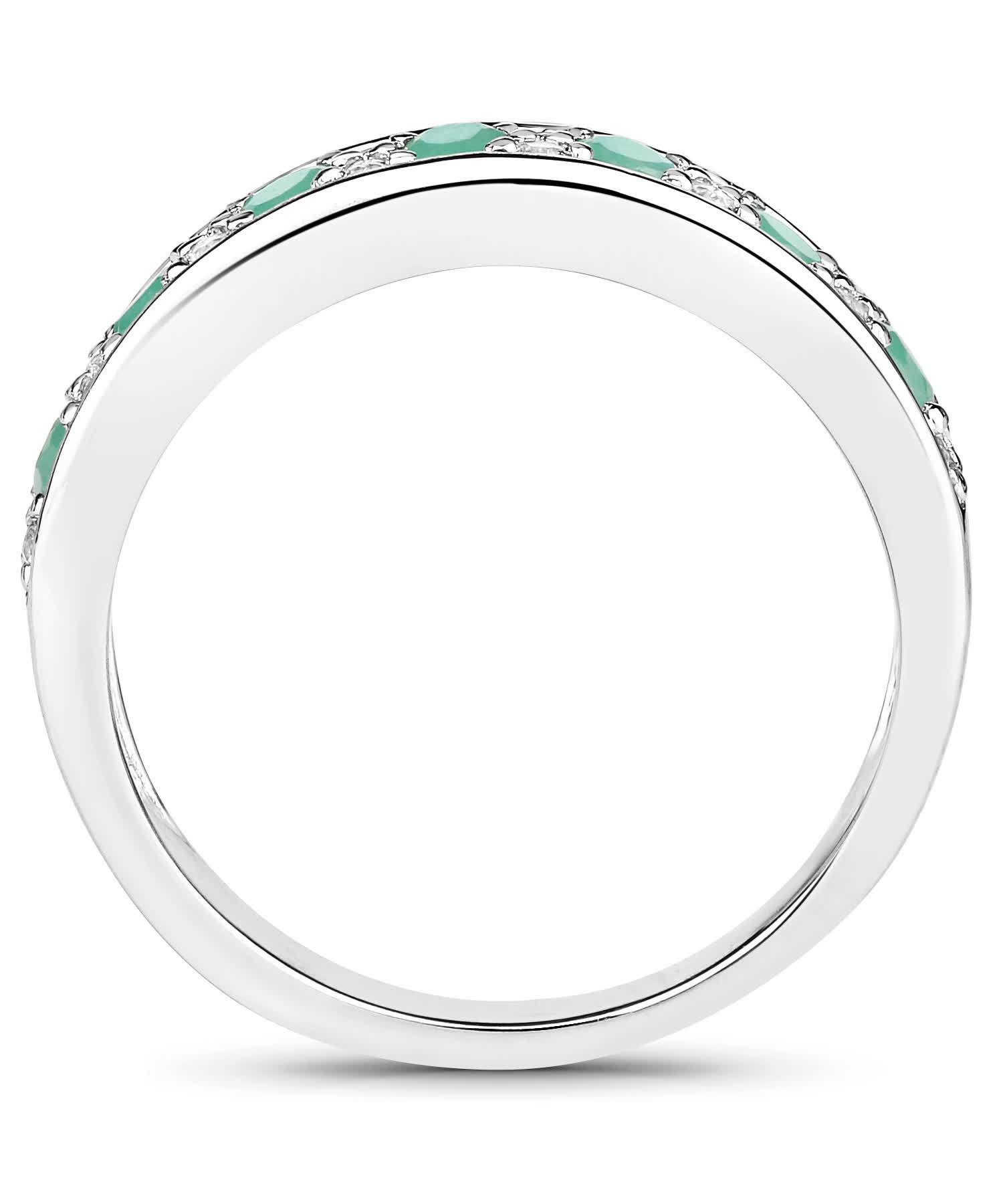 0.55ctw Natural Emerald and Topaz Rhodium Plated 925 Sterling Silver Band View 2
