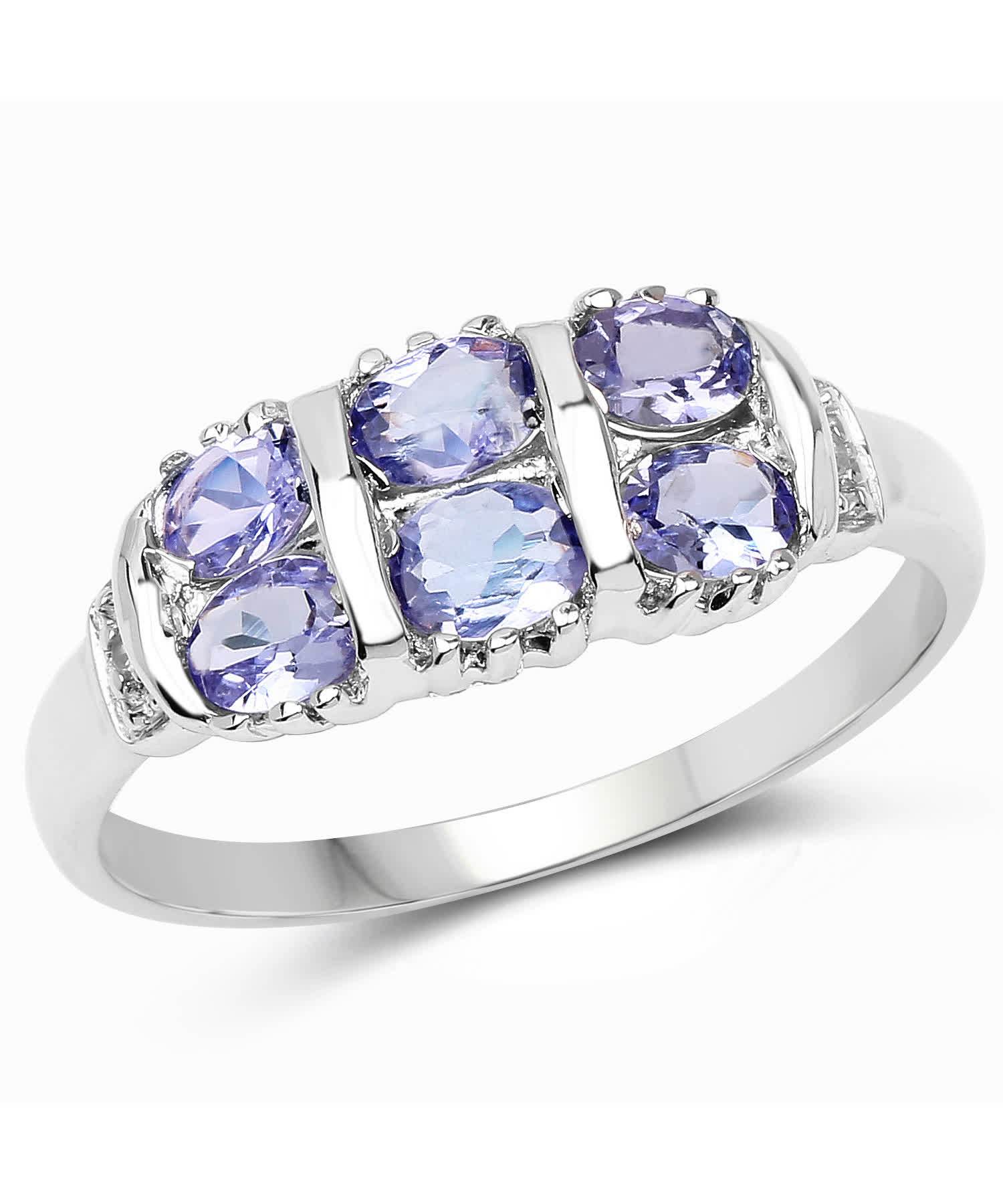 1.03ctw Natural Tanzanite and Diamond Rhodium Plated 925 Sterling Silver Ring View 1