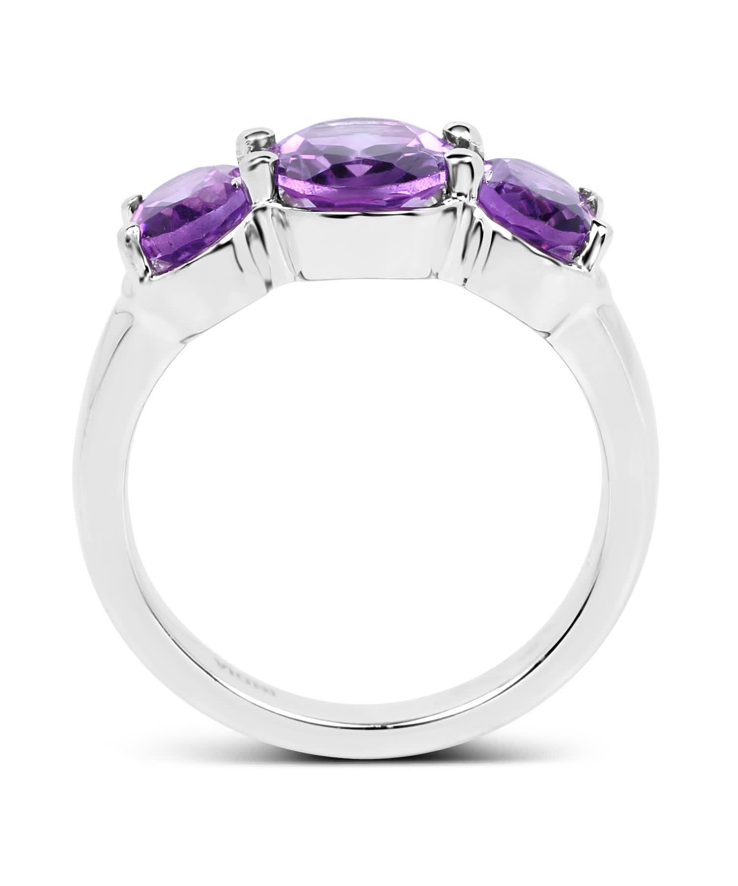 3.20ctw Natural Amethyst Rhodium Plated 925 Sterling Silver Classic Three-Stone Ring View 2
