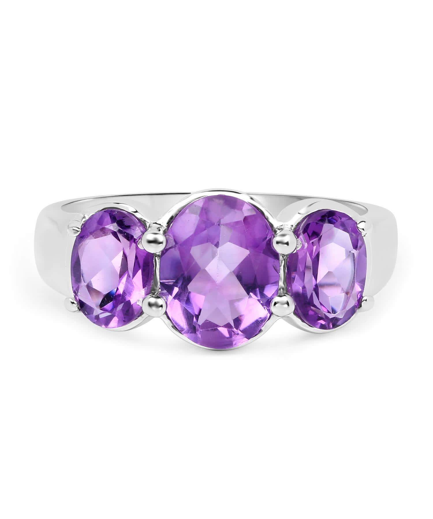 3.20ctw Natural Amethyst Rhodium Plated 925 Sterling Silver Classic Three-Stone Ring View 3