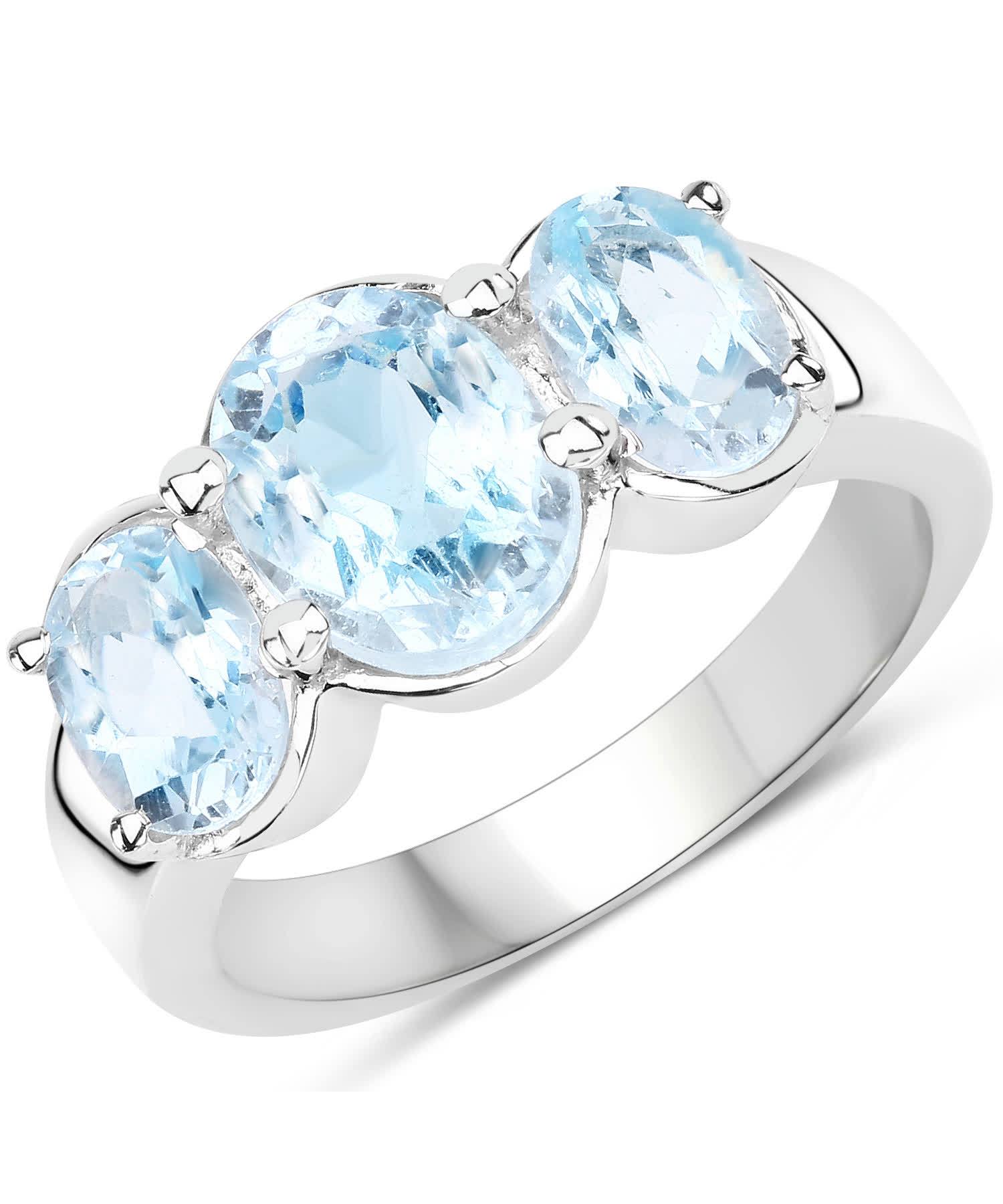 4.40ctw Natural Sky Blue Topaz Rhodium Plated 925 Sterling Silver Classic Three-Stone Ring View 1