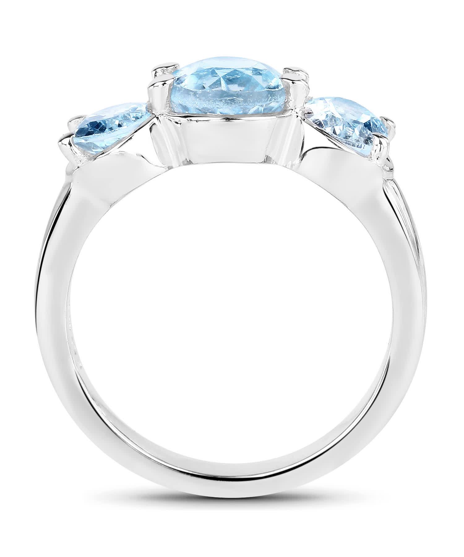 4.40ctw Natural Sky Blue Topaz Rhodium Plated 925 Sterling Silver Classic Three-Stone Ring View 2