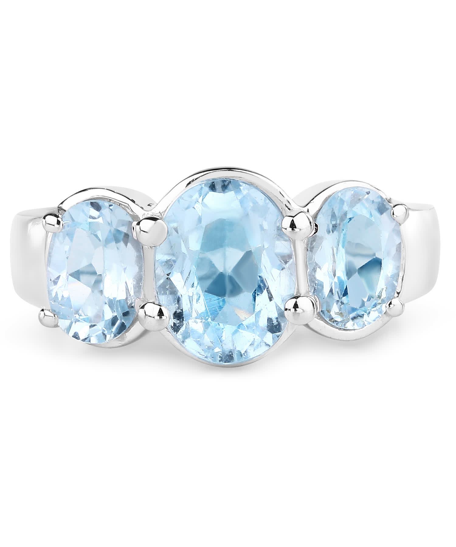 4.40ctw Natural Sky Blue Topaz Rhodium Plated 925 Sterling Silver Classic Three-Stone Ring View 3