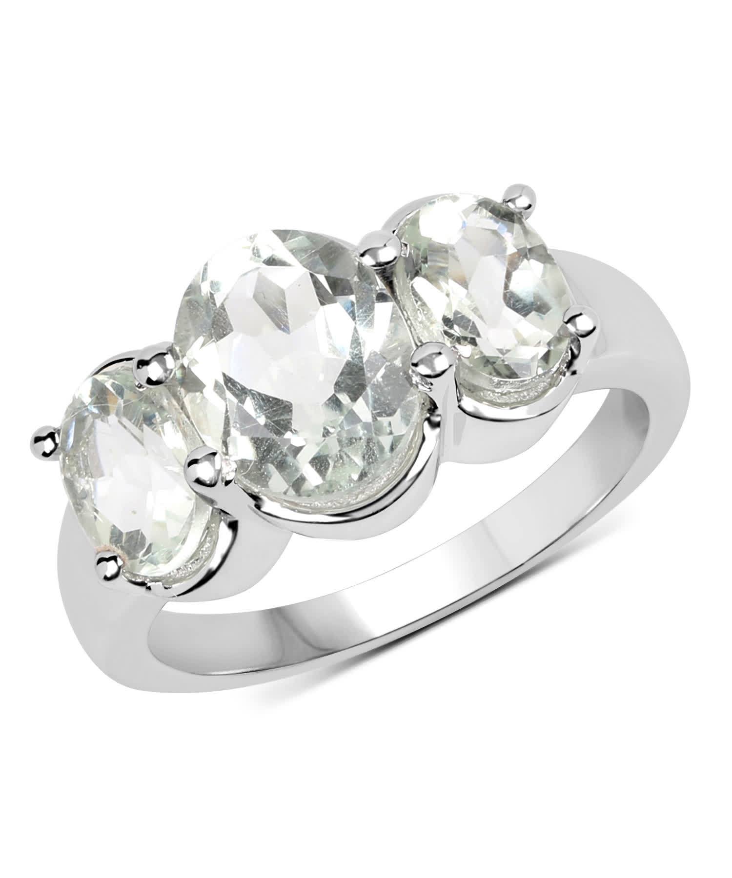 3.30ctw Natural Green Amethyst Rhodium Plated 925 Sterling Silver Three-Stone Ring View 1