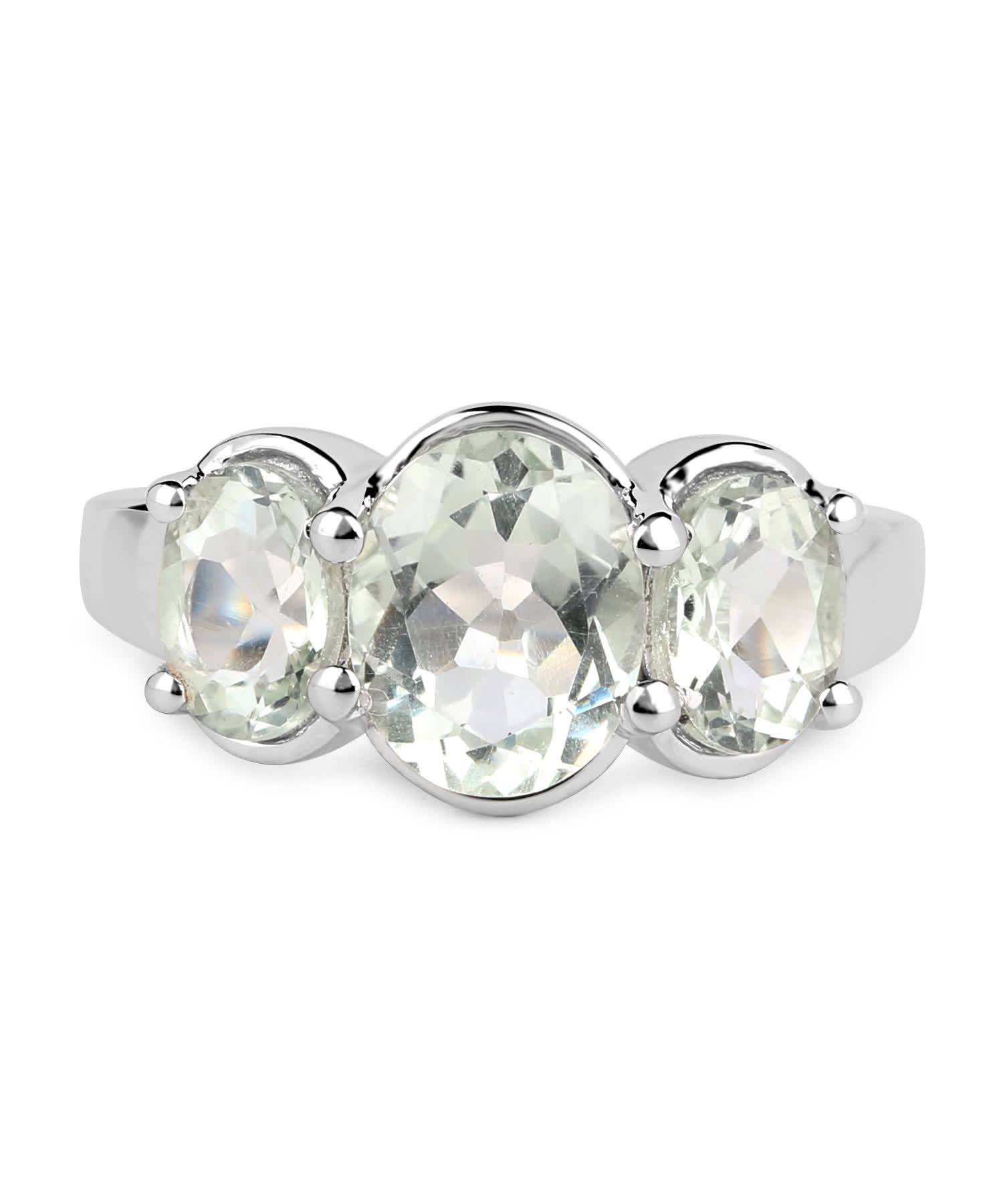 3.30ctw Natural Green Amethyst Rhodium Plated 925 Sterling Silver Three-Stone Ring View 3