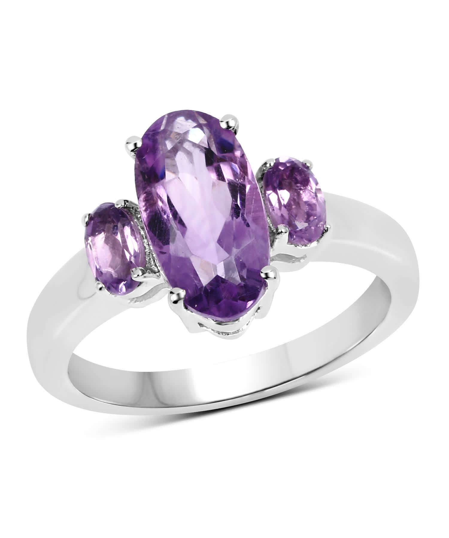 2.42ctw Natural Amethyst Rhodium Plated 925 Sterling Silver Three-Stone Ring View 1
