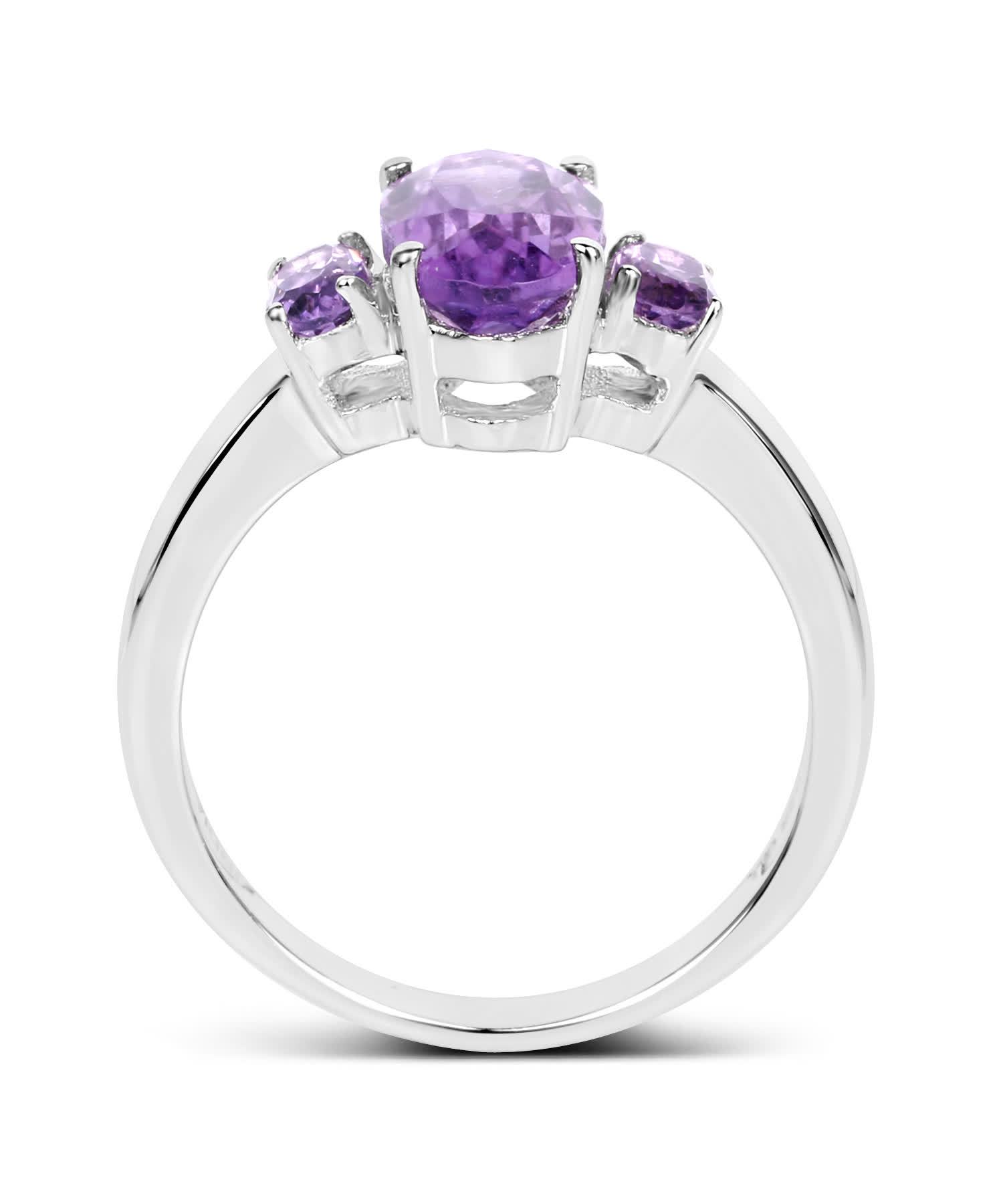 2.42ctw Natural Amethyst Rhodium Plated 925 Sterling Silver Three-Stone Ring View 2