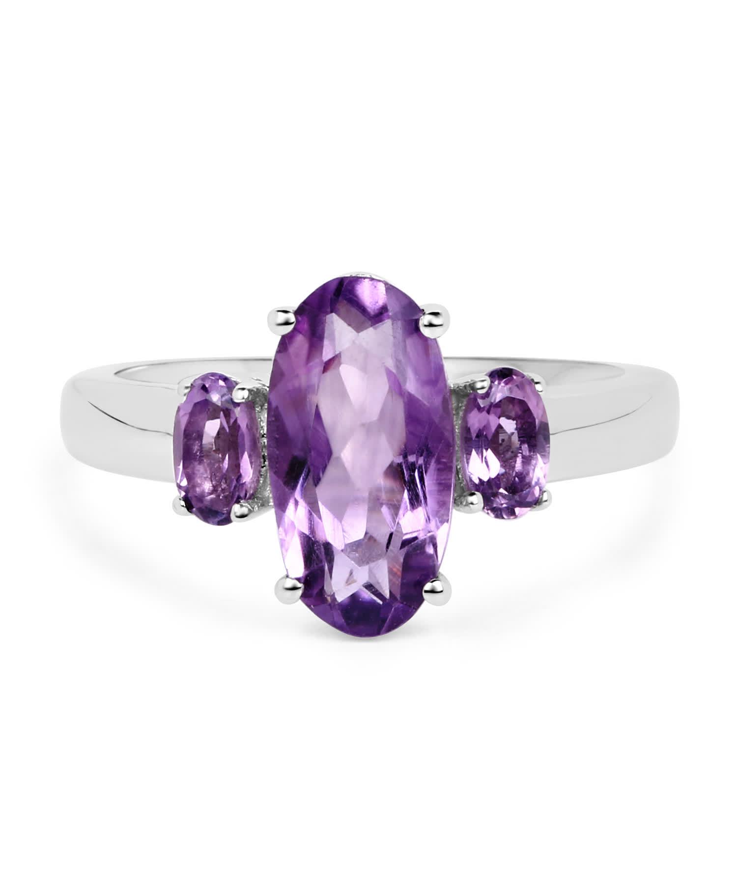 2.42ctw Natural Amethyst Rhodium Plated 925 Sterling Silver Three-Stone Ring View 3