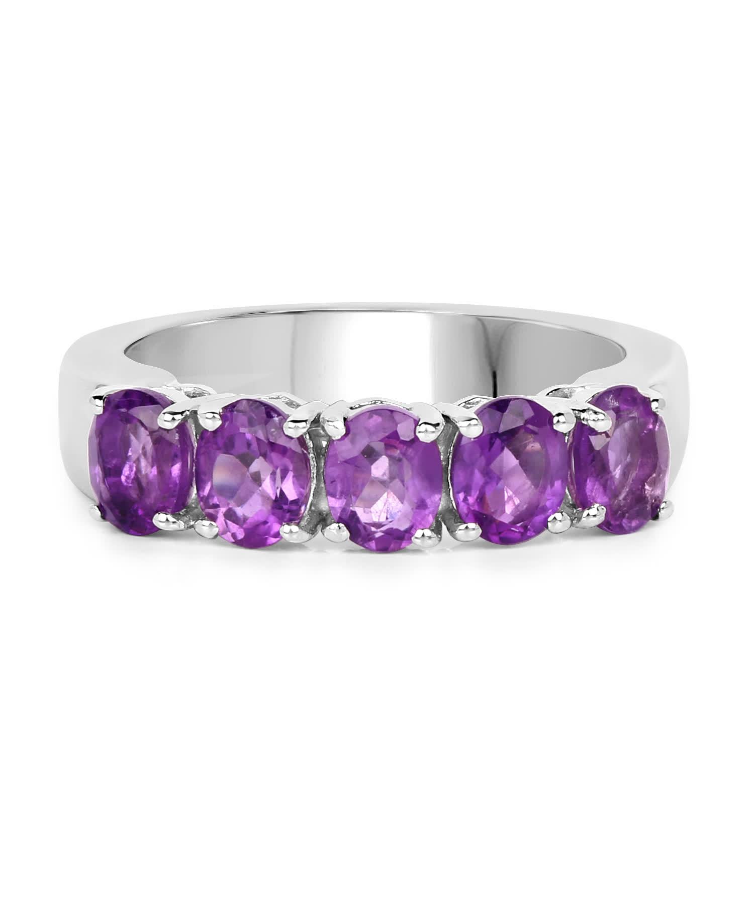 1.70ctw Natural Amethyst Rhodium Plated 925 Sterling Silver Band View 3