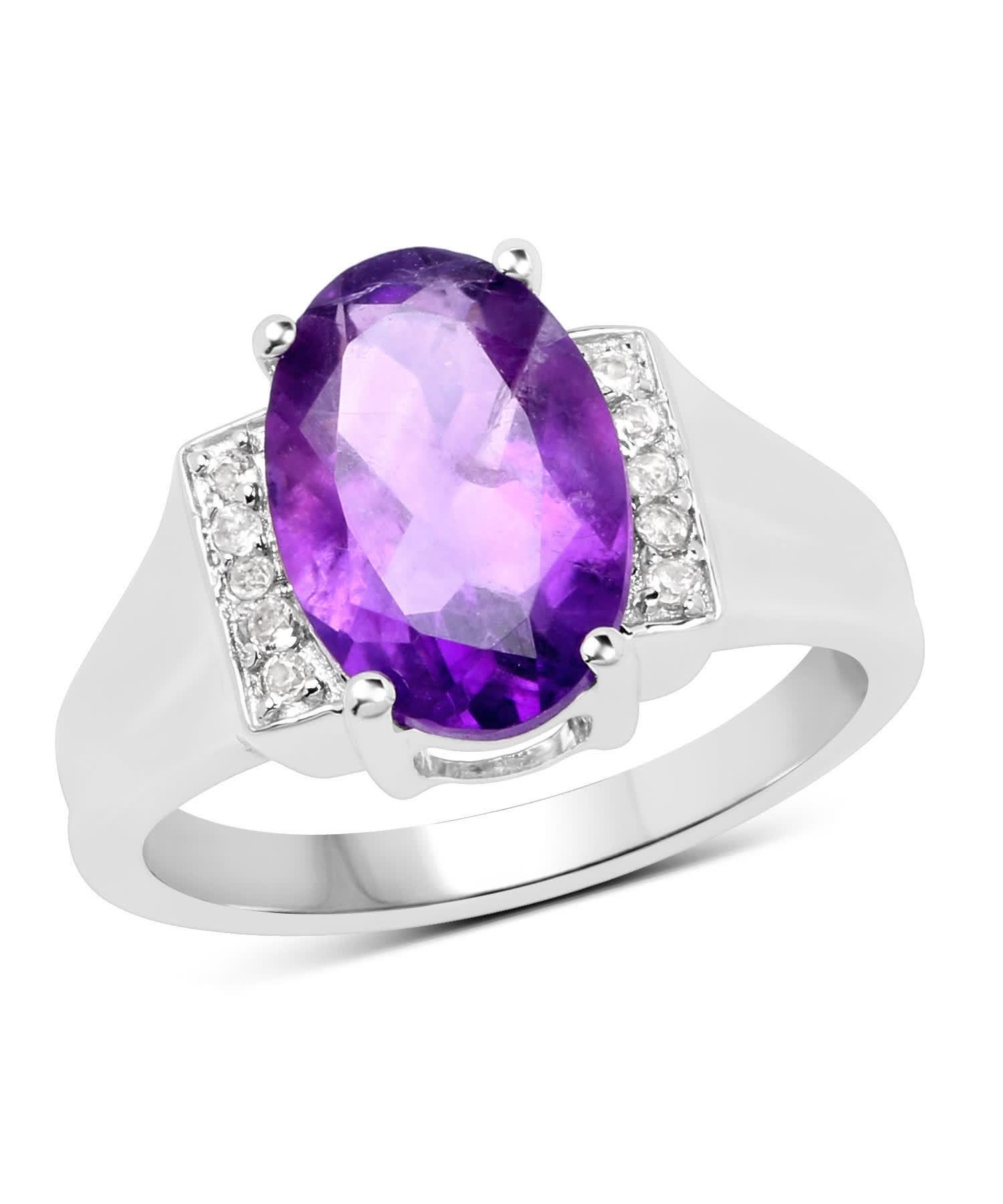 3.12ctw Natural Amethyst and Topaz Rhodium Plated 925 Sterling Silver Ring View 1