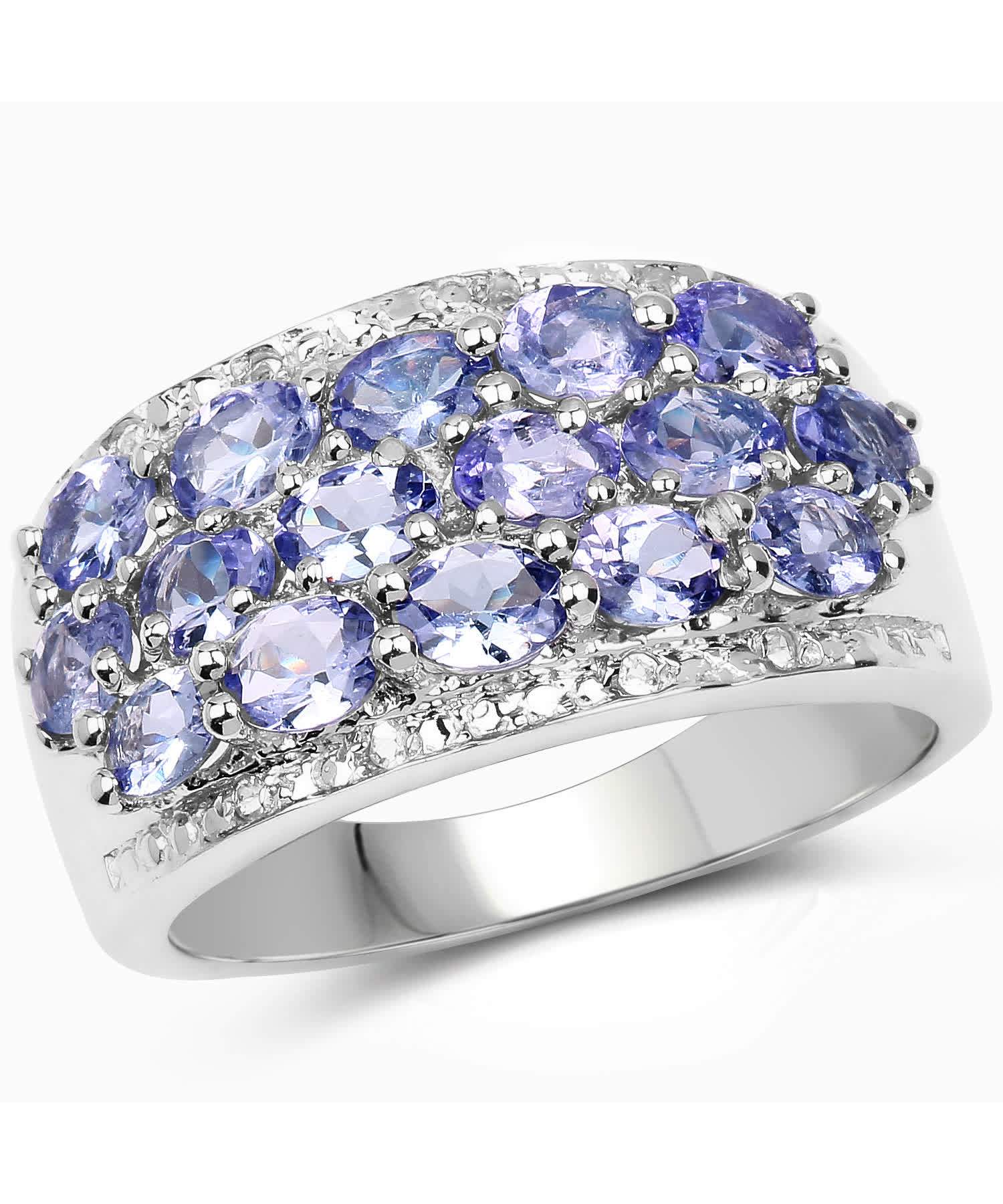 2.76ctw Natural Tanzanite and Topaz Rhodium Plated 925 Sterling Silver Right Hand Ring View 1