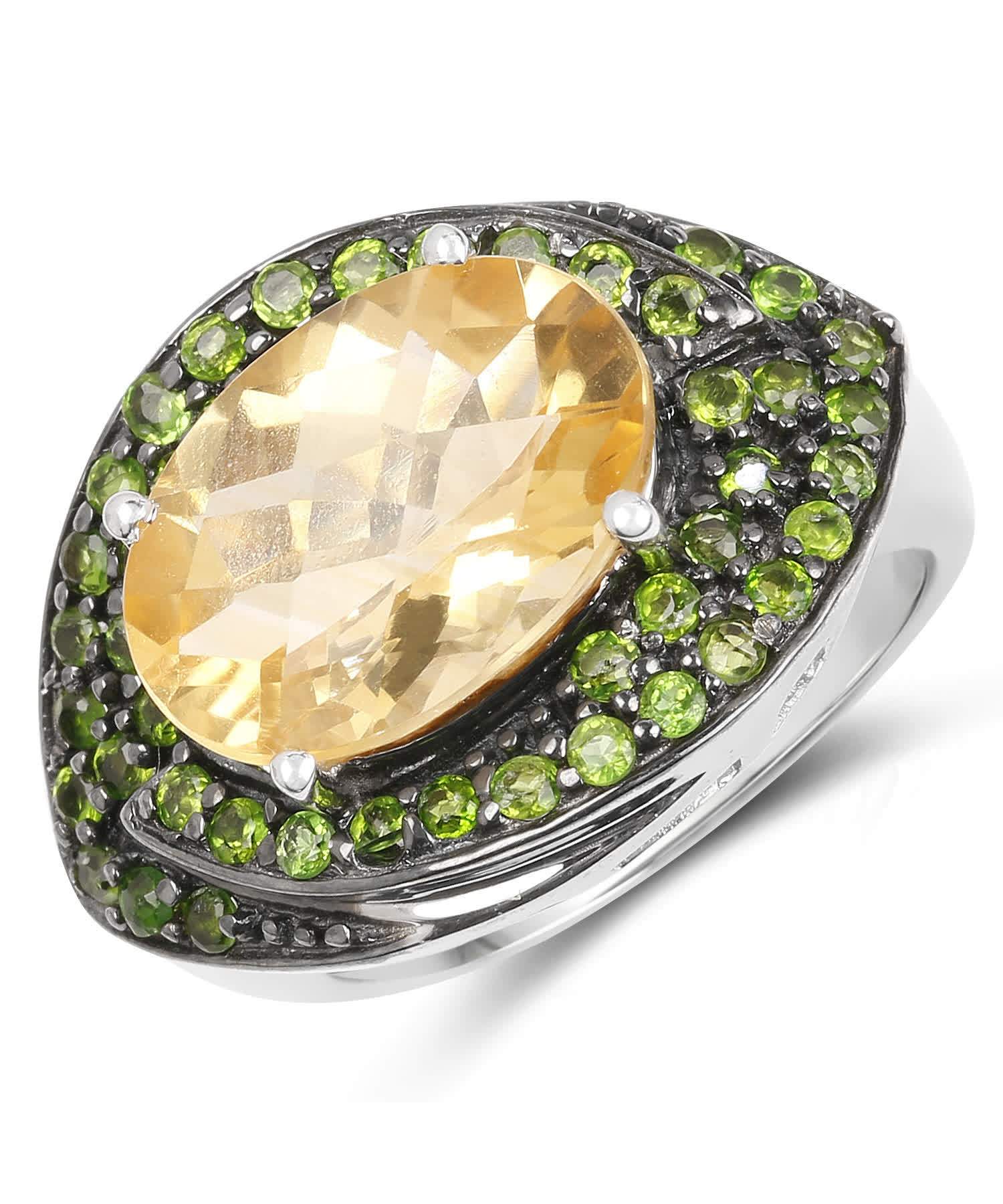 6.11ctw Natural Citrine and Chrome Diopside Rhodium Plated 925 Sterling Silver Cocktail Ring View 1