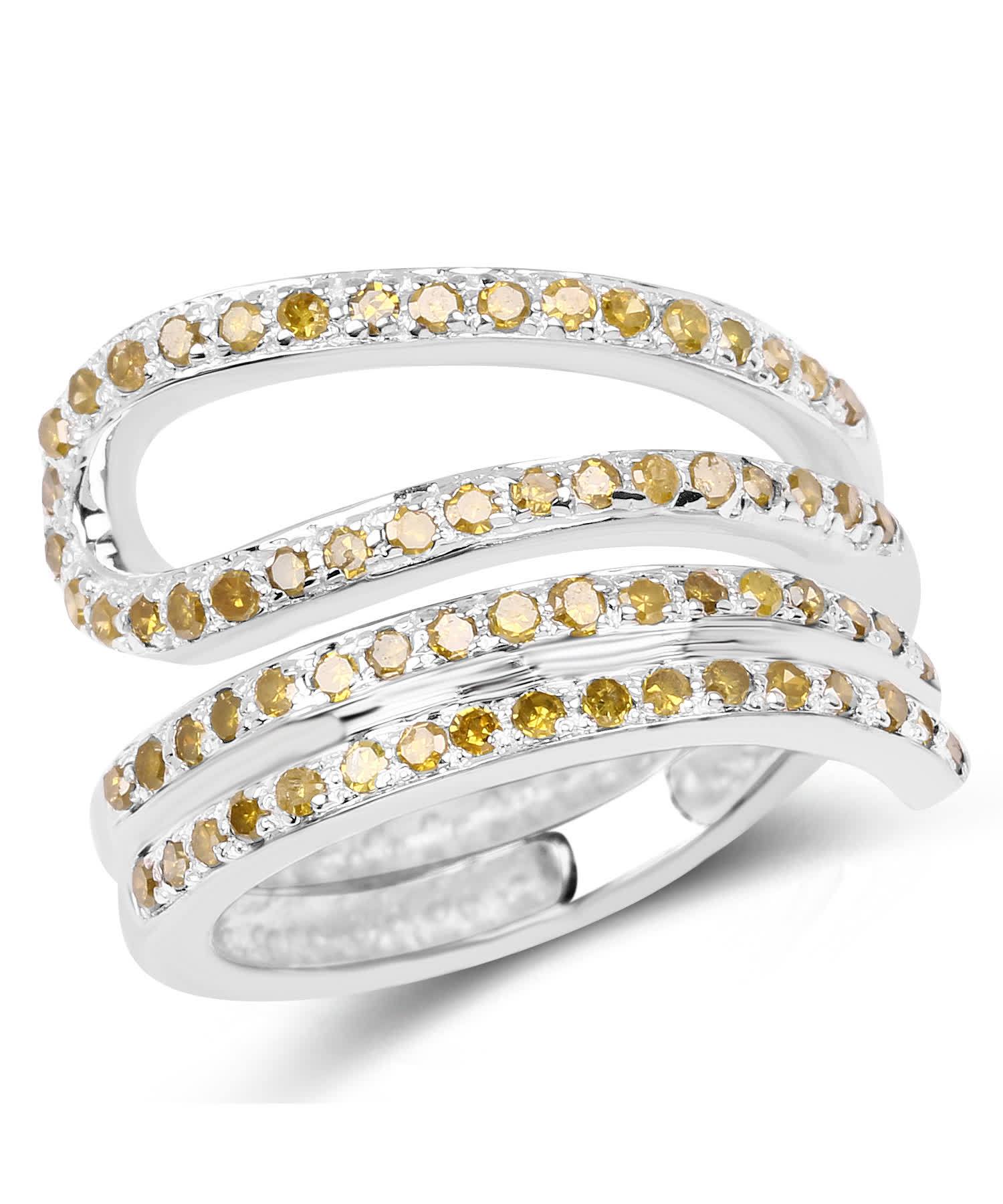 0.83ctw Fancy Yellow Diamond Rhodium Plated 925 Sterling Silver Ring View 1