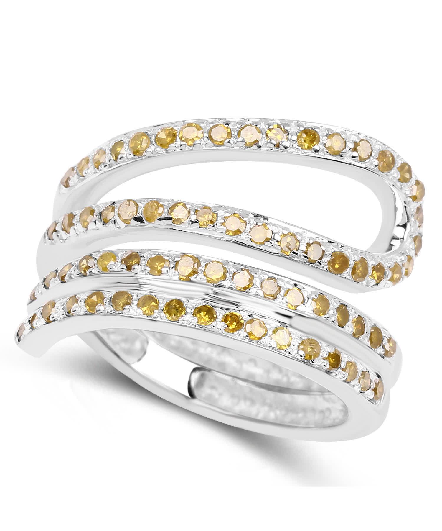 0.83ctw Fancy Yellow Diamond Rhodium Plated 925 Sterling Silver Ring View 2