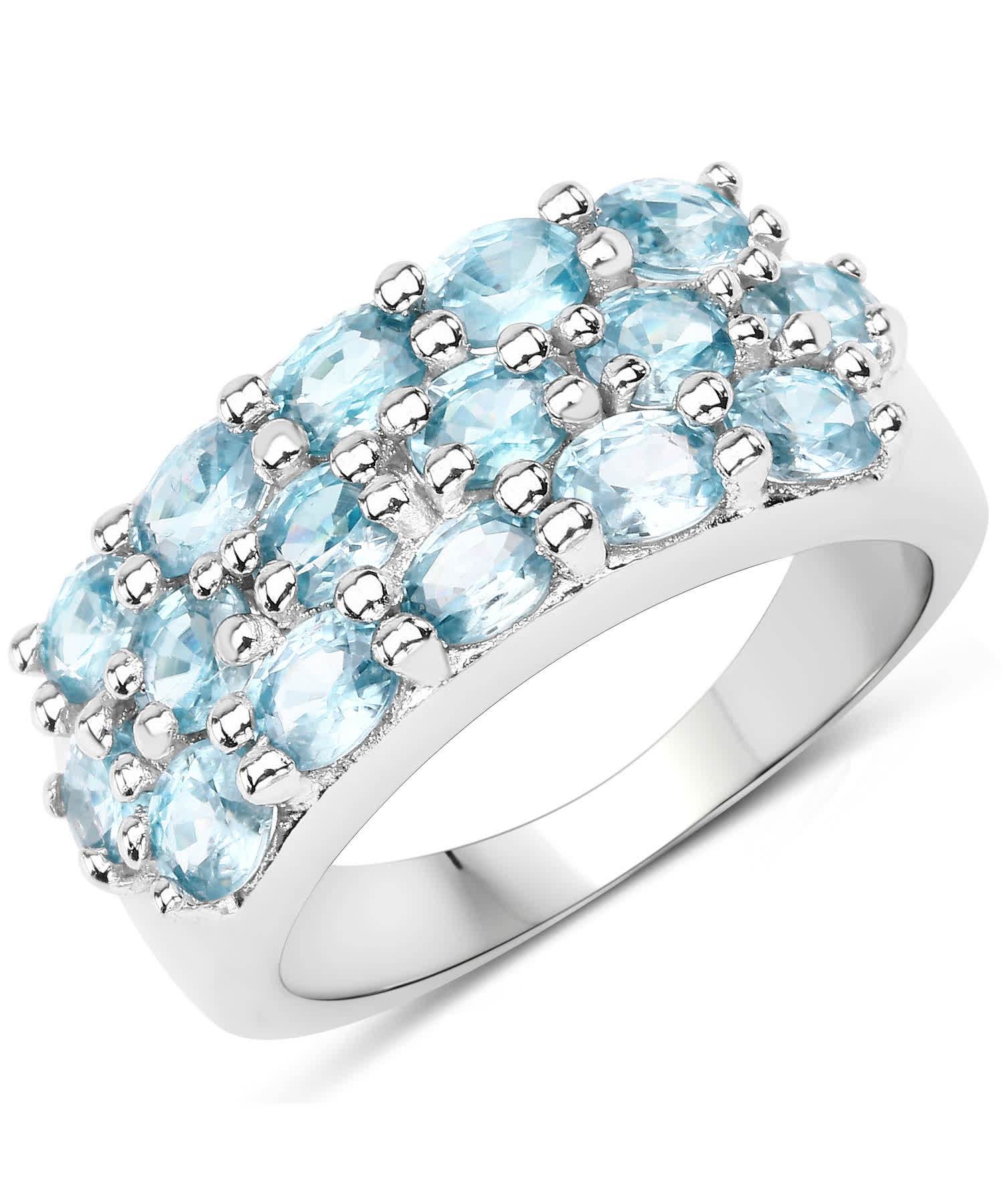 4.00ctw Natural Blue Zircon Rhodium Plated 925 Sterling Silver Right Hand Ring View 1