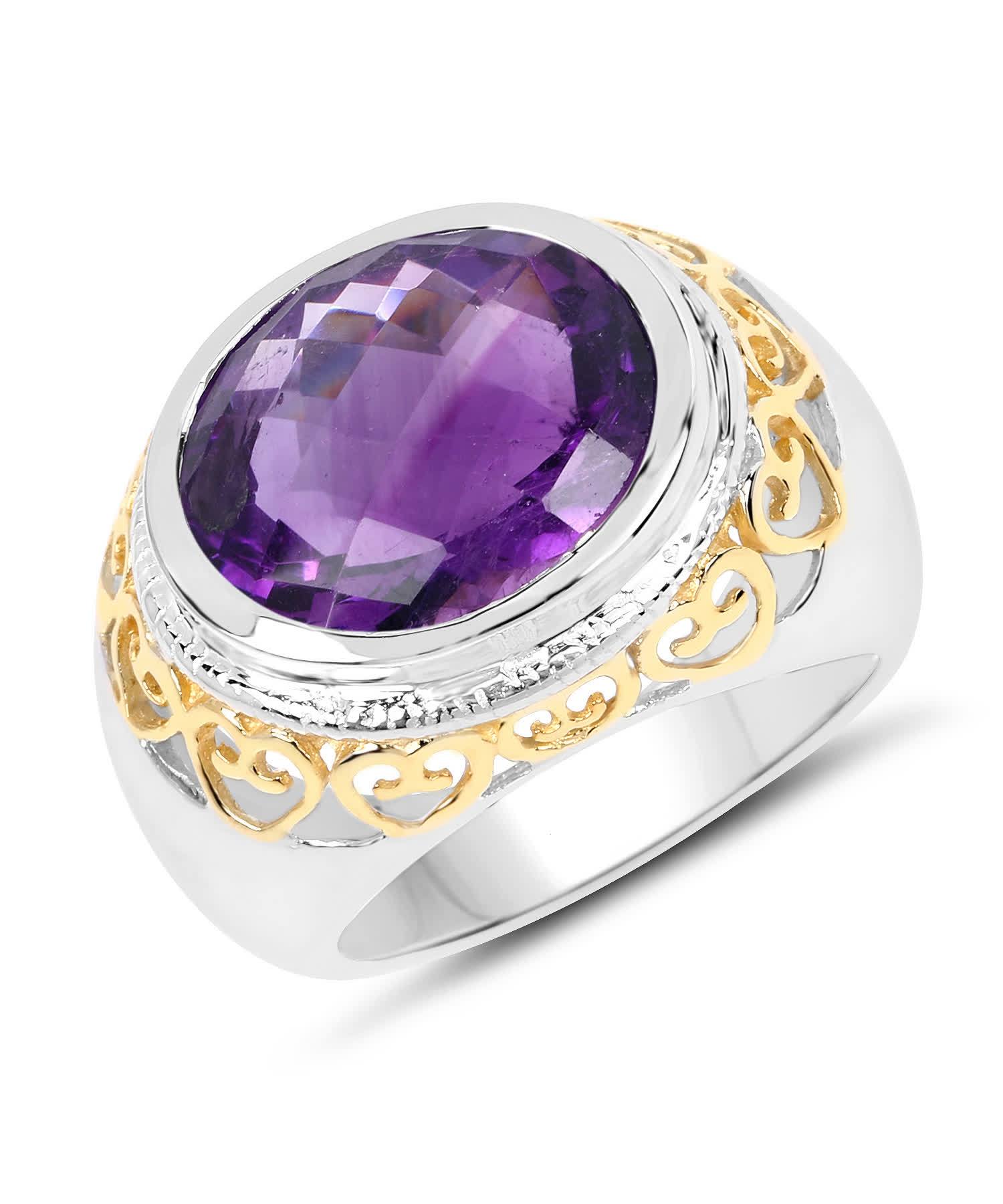 6.92ctw Natural Amethyst Rhodium Plated 925 Sterling Silver Cocktail Ring View 1
