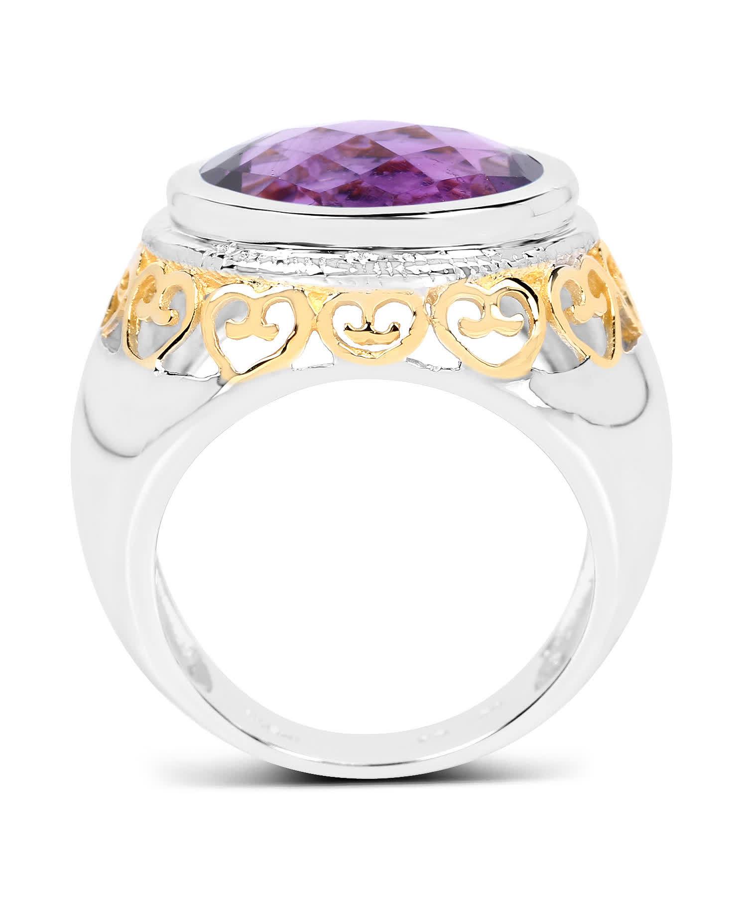 6.92ctw Natural Amethyst Rhodium Plated 925 Sterling Silver Cocktail Ring View 2