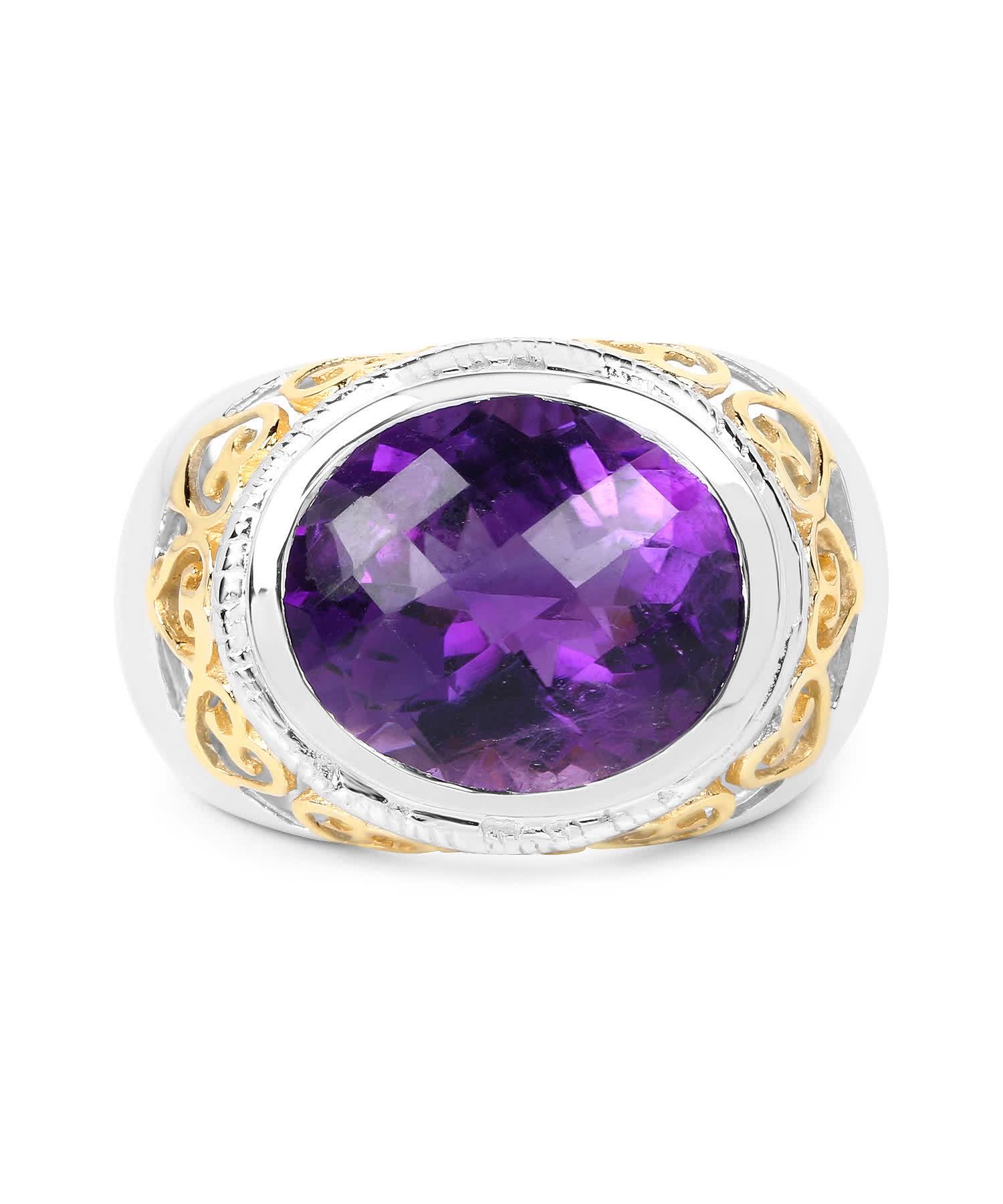 6.92ctw Natural Amethyst Rhodium Plated 925 Sterling Silver Cocktail Ring View 3